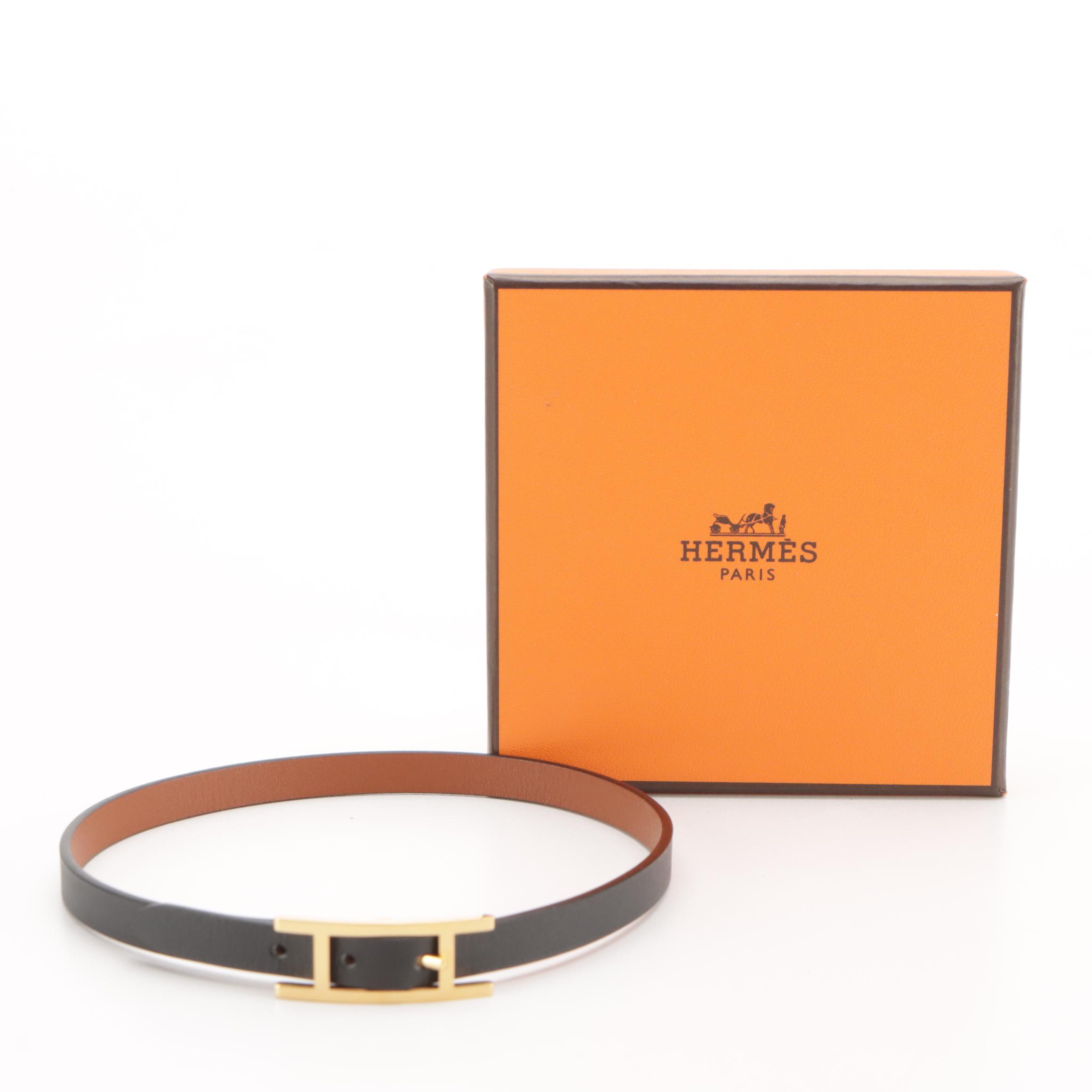 Hermès Behapi Reversible Double Tour Bracelet in Black/Brown Leather, With Box