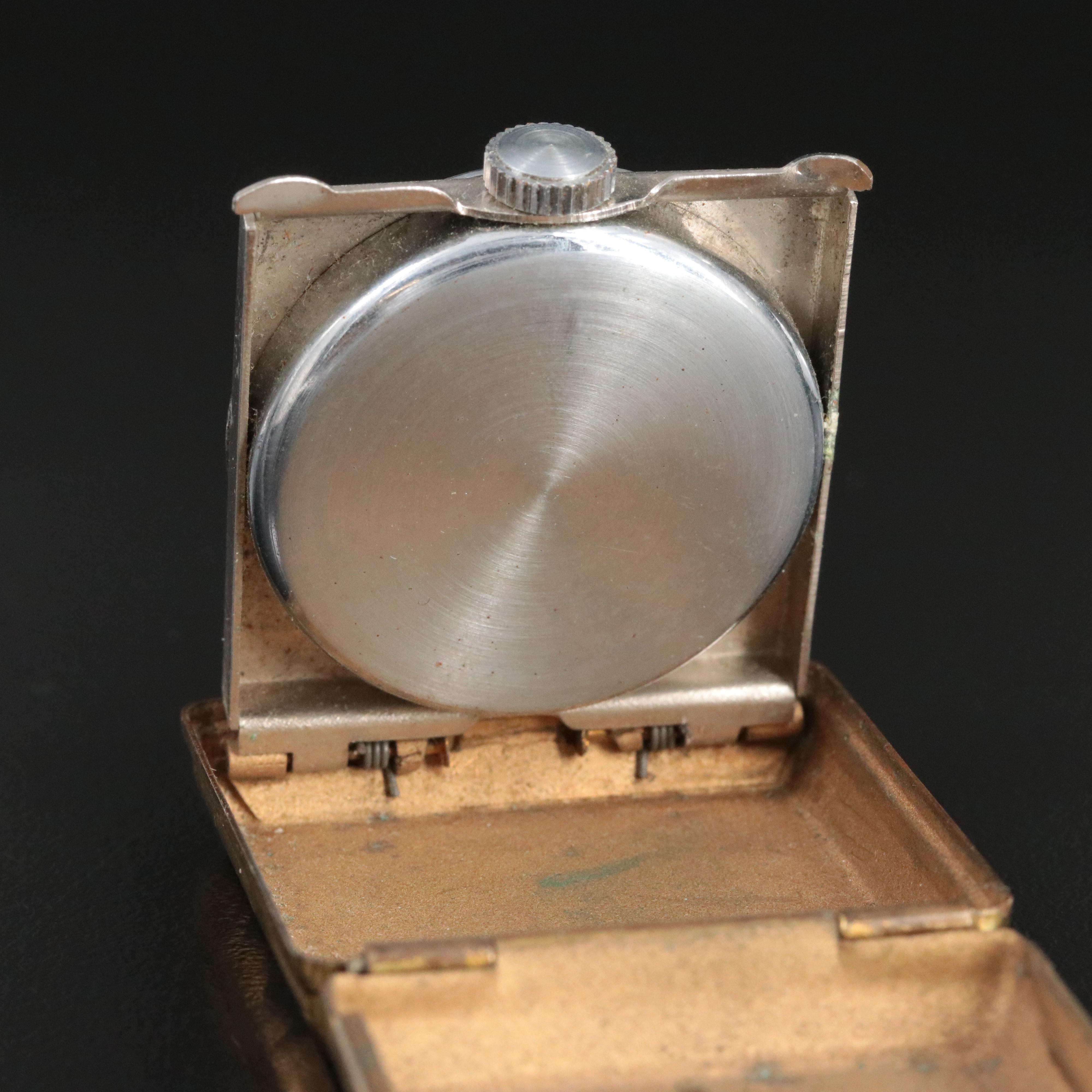 Vintage English Cased Swiss Made Stem Wind Travel Alarm Clock