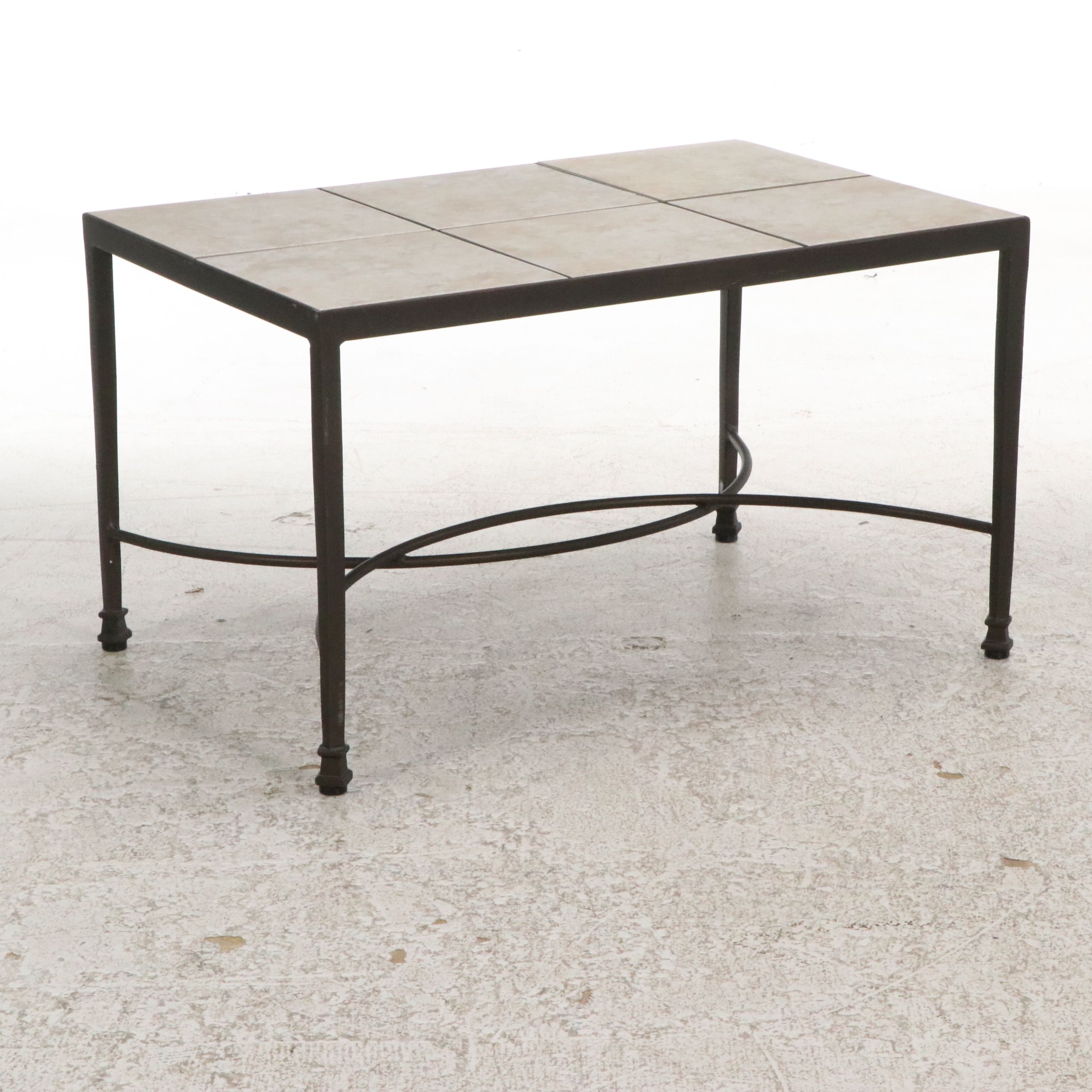 Pair of Woodard Landgrave Ceramic Tile Topped Metal Patio Tables