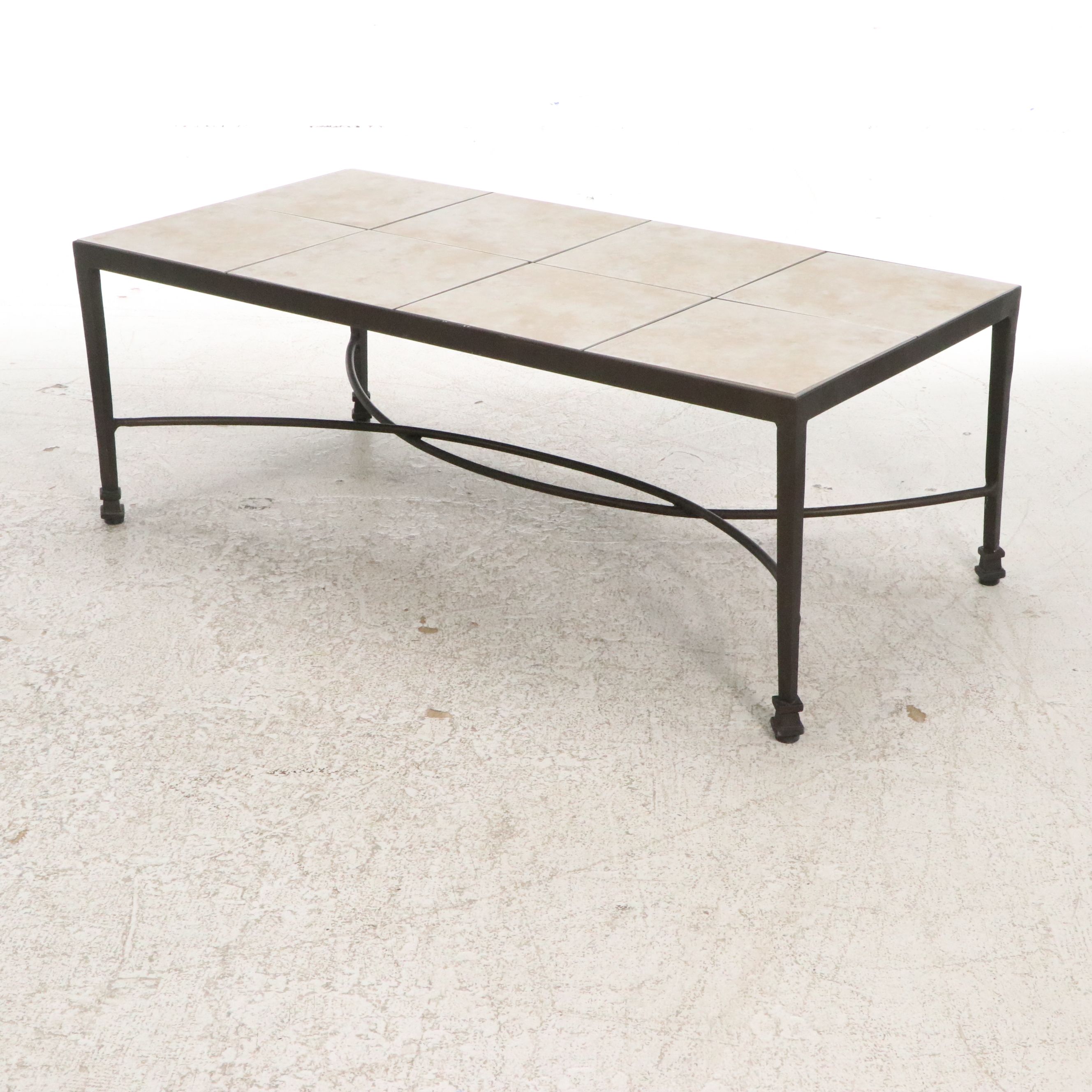 Pair of Woodard Landgrave Ceramic Tile Topped Metal Patio Tables