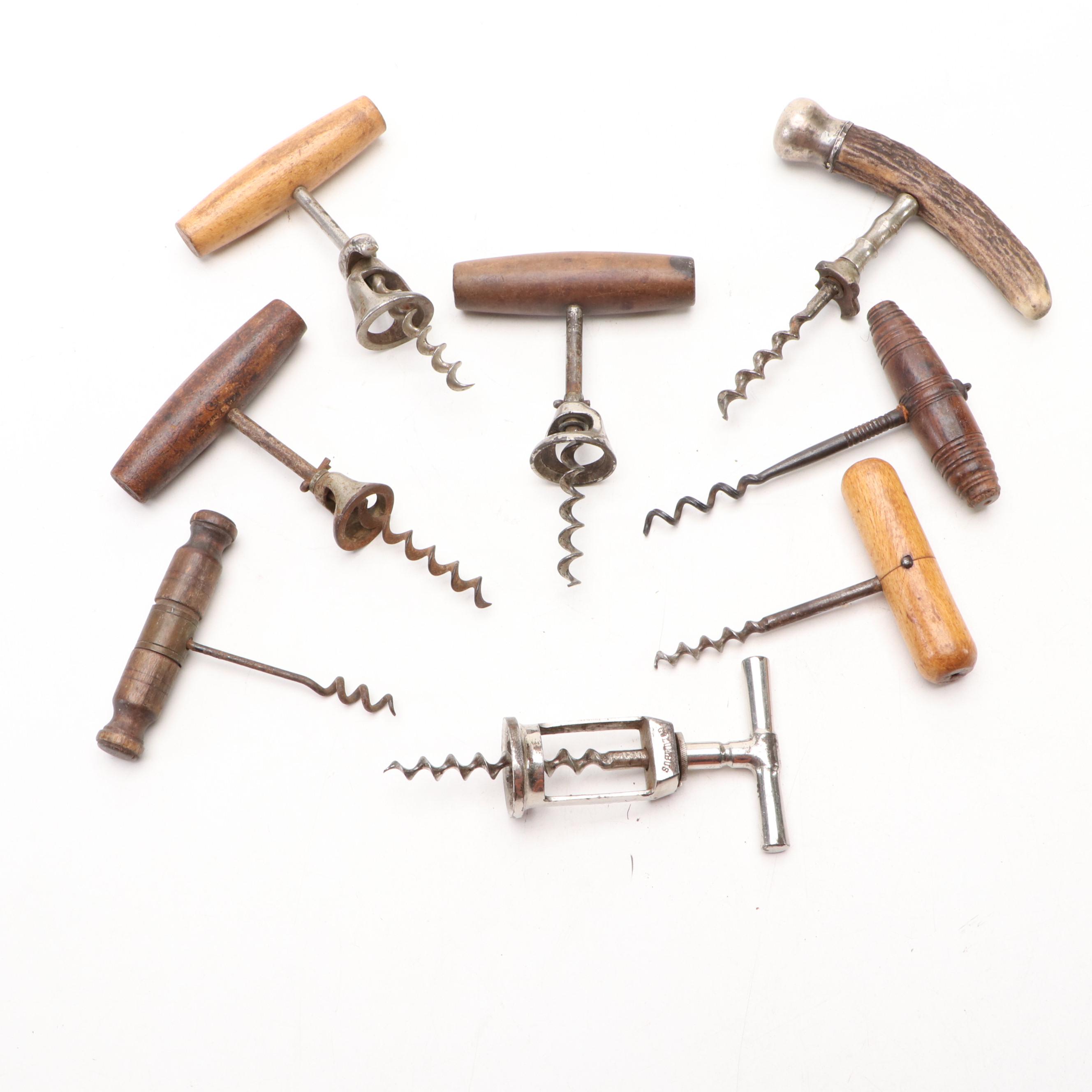 Antler with Wooden Handled and Other Wine Bottle Openers and Champagne Bucket