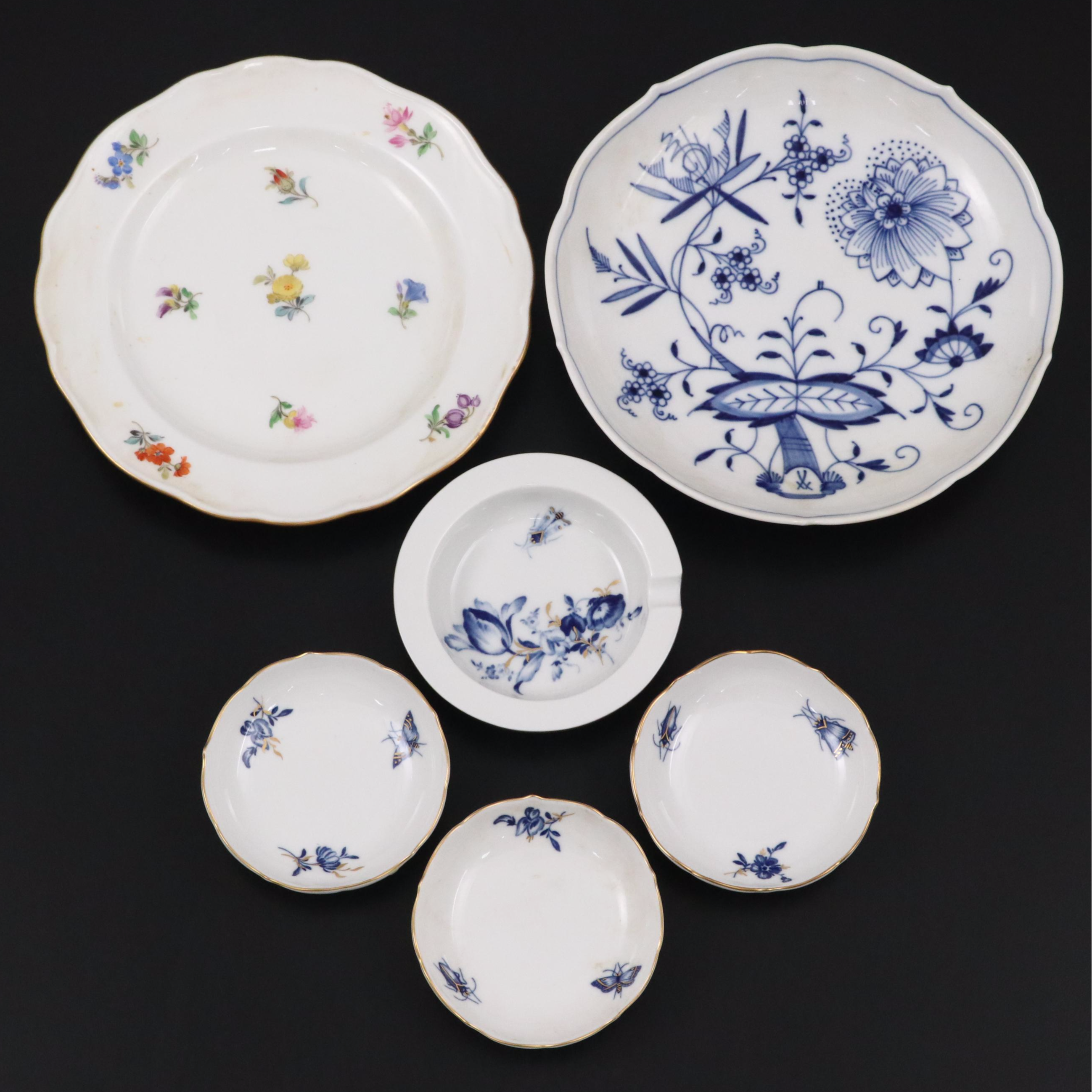 Meissen Porcelain Plate, Bowl, Ashtray, and More Table Accessories
