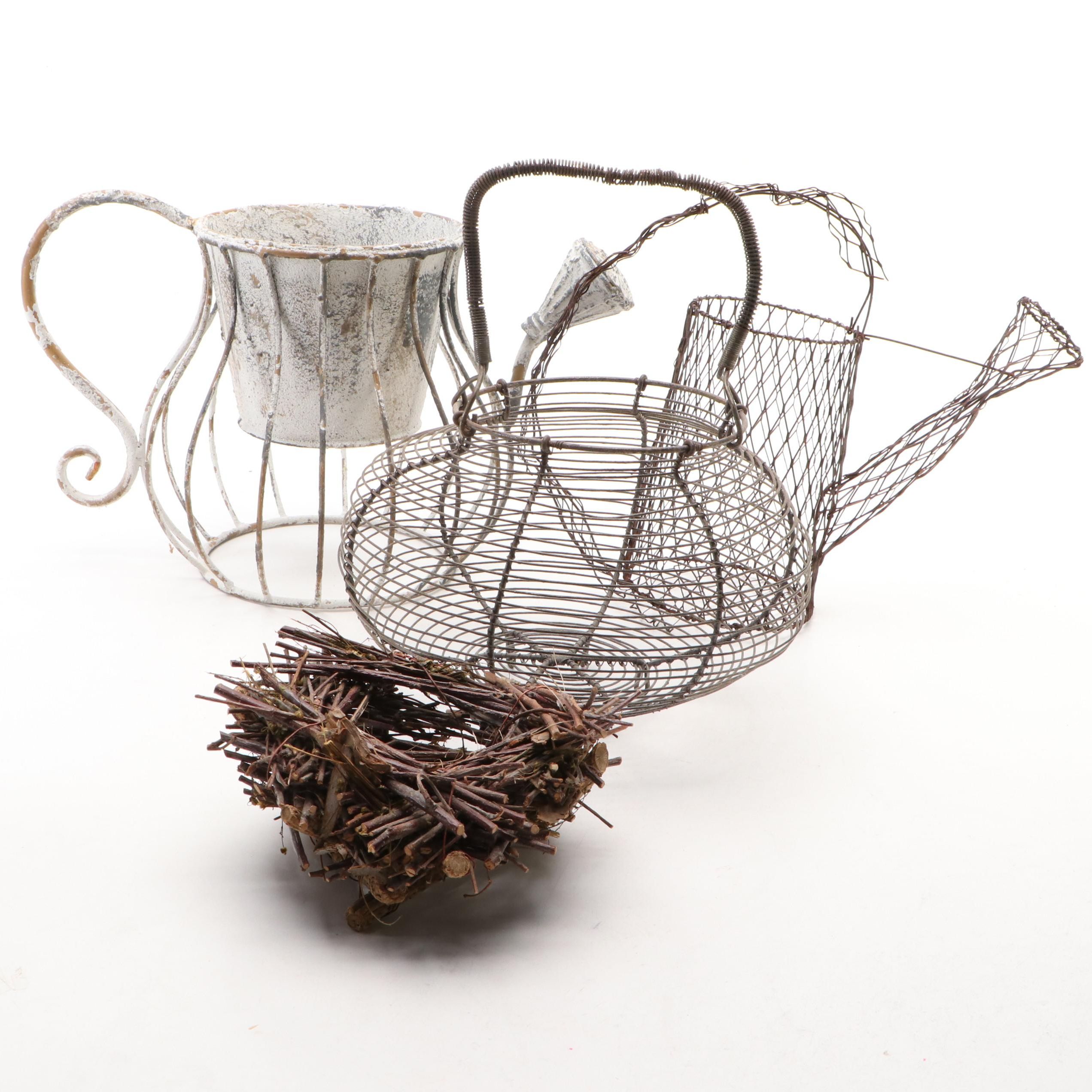 Wire Basket with Planters and Décor