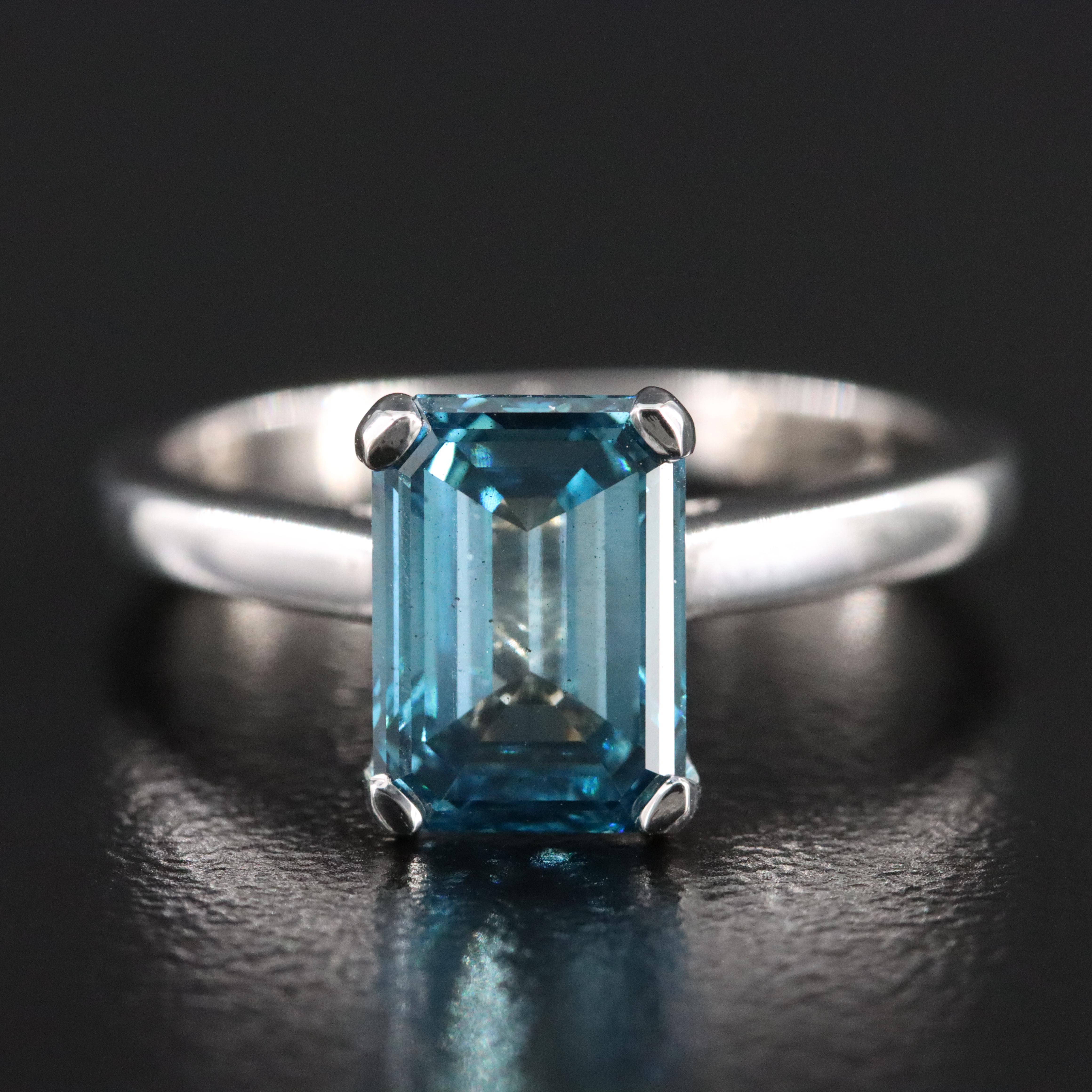14K 2.18 CT Fancy Blue Lab Grown Diamond Solitaire Ring