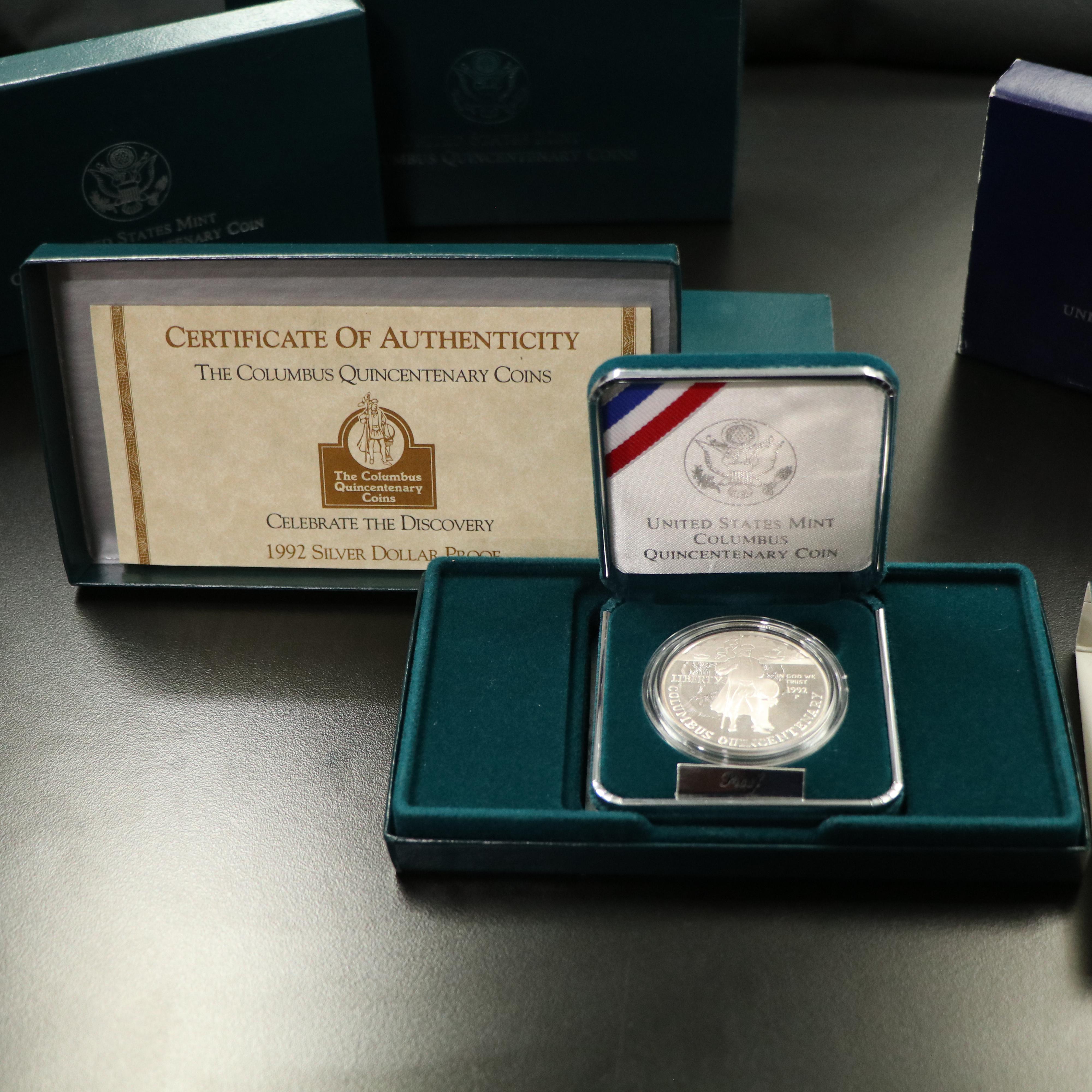 Five Proof Modern Commemorative Silver Dollars