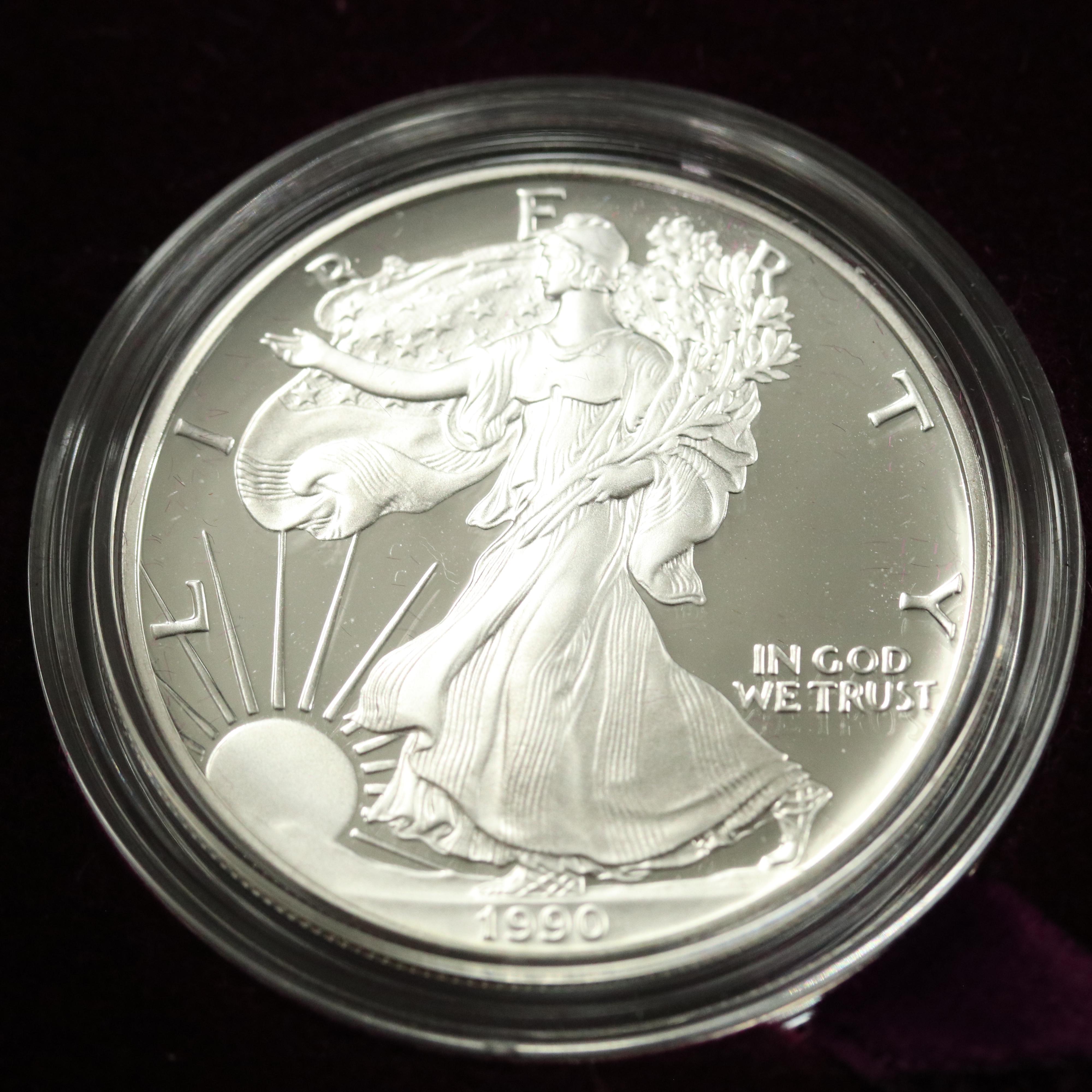 Three 1990-S Proof American Silver Eagle Bullion Coins