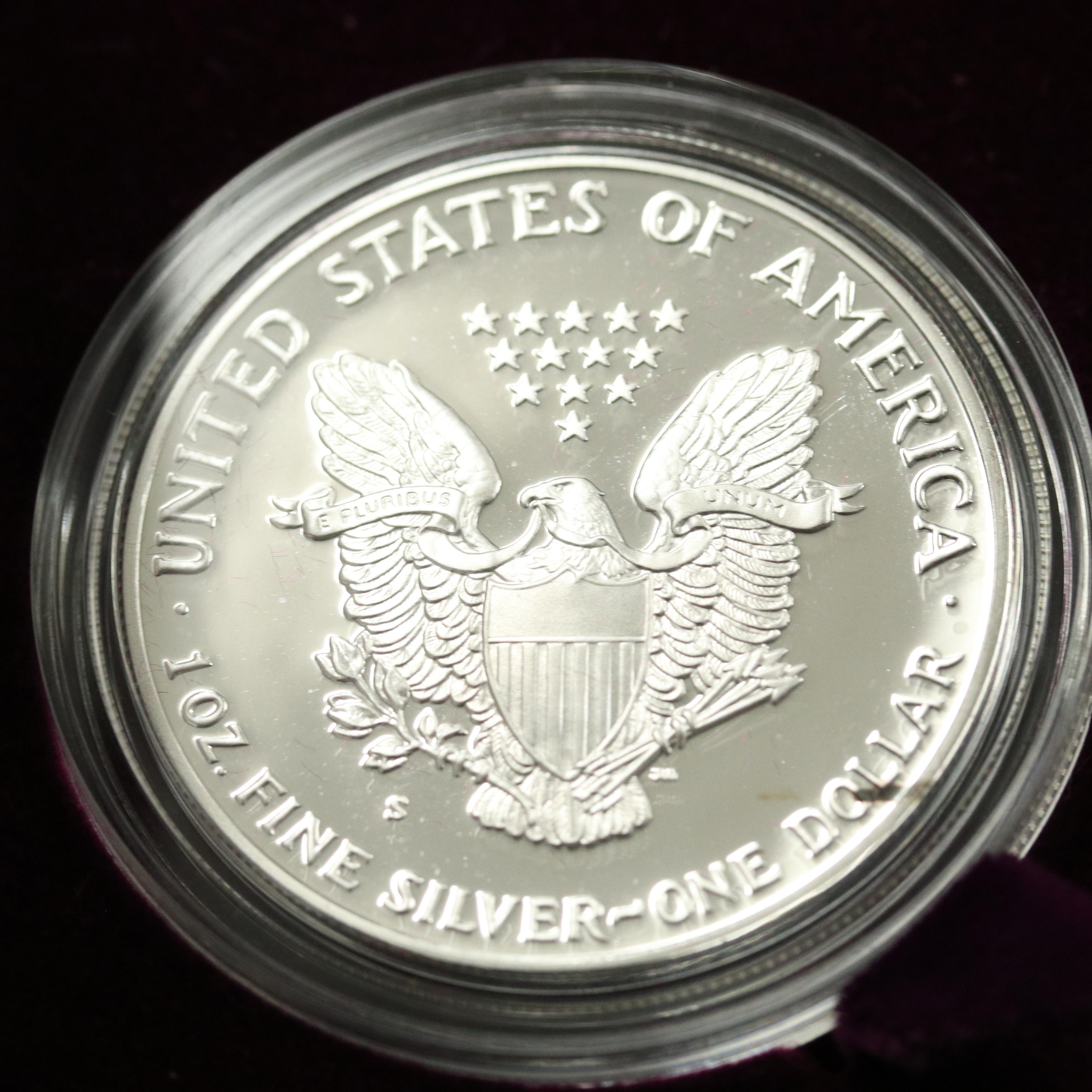 Three 1990-S Proof American Silver Eagle Bullion Coins