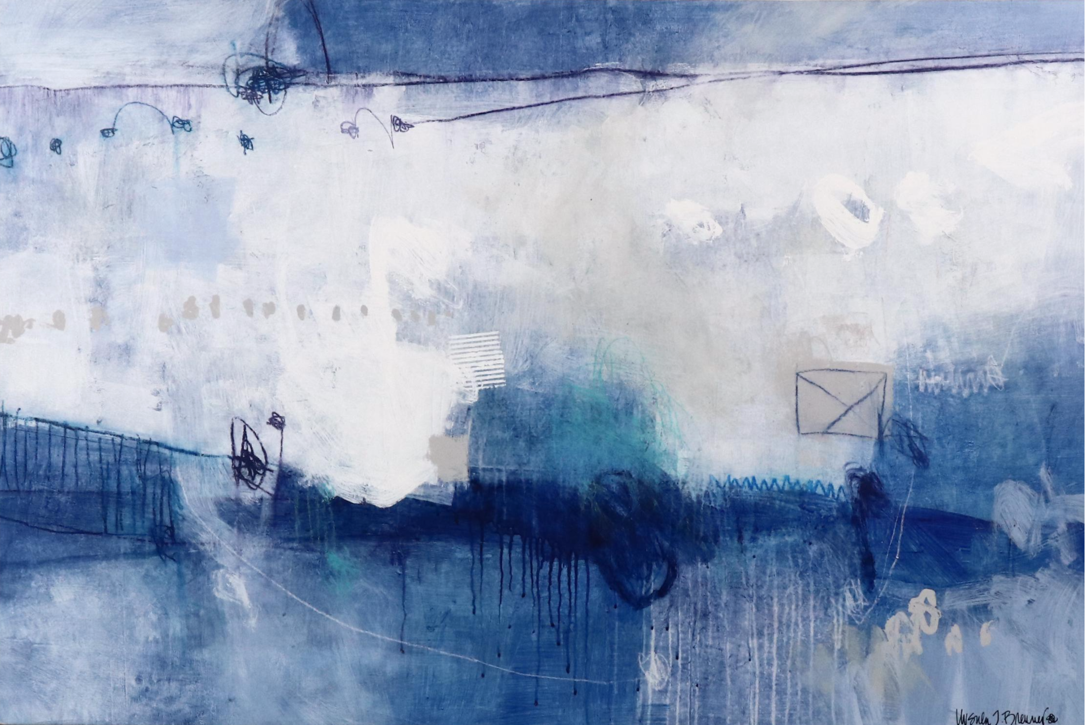 Ursula J. Brenner Abstract Mixed Media Painting, 21st Century