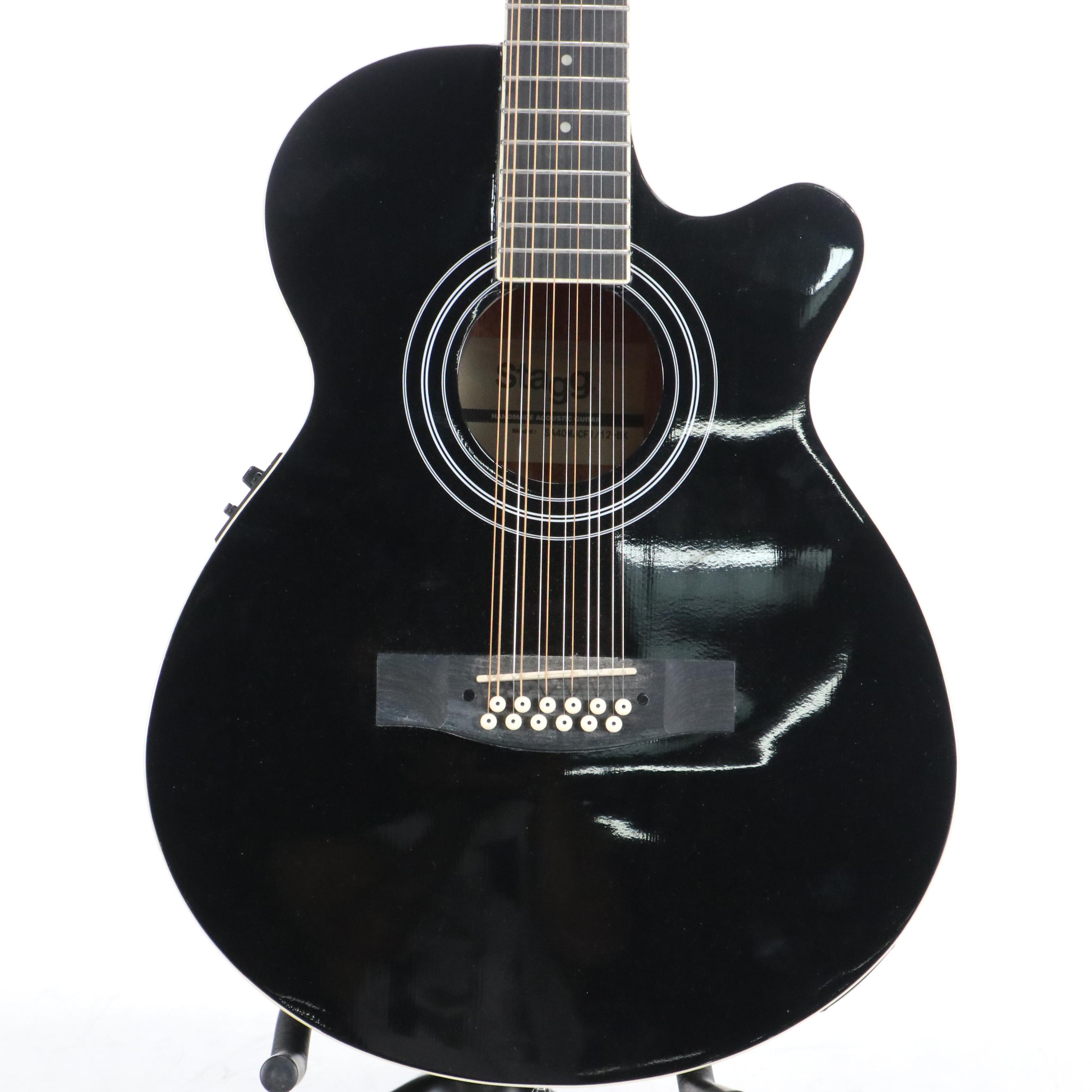Stag Mini-Jumbo 12-String Single Cutaway Concert Electric Acoustic Guitar