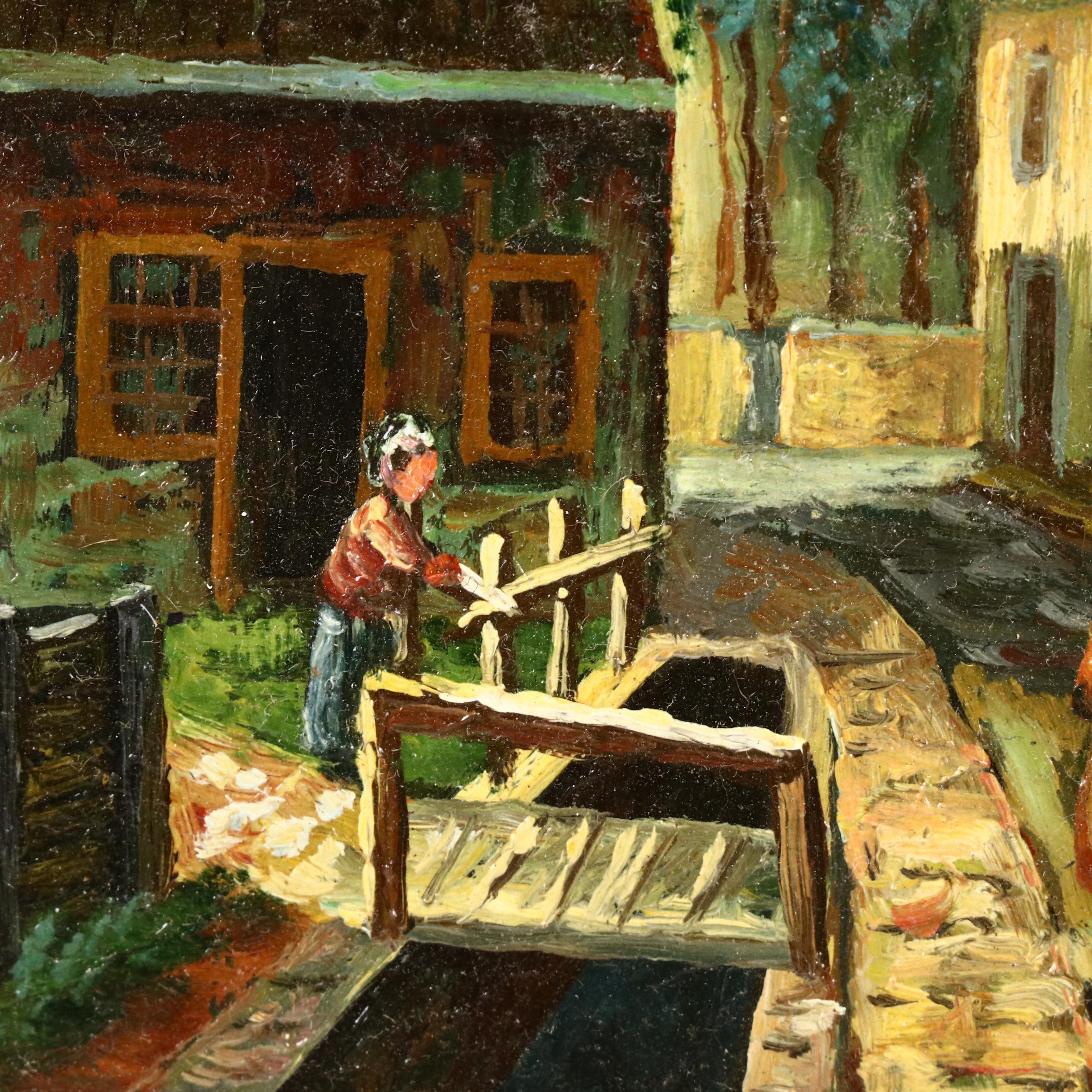 Oil Painting with Street Scene, Late 19th / 20th Century