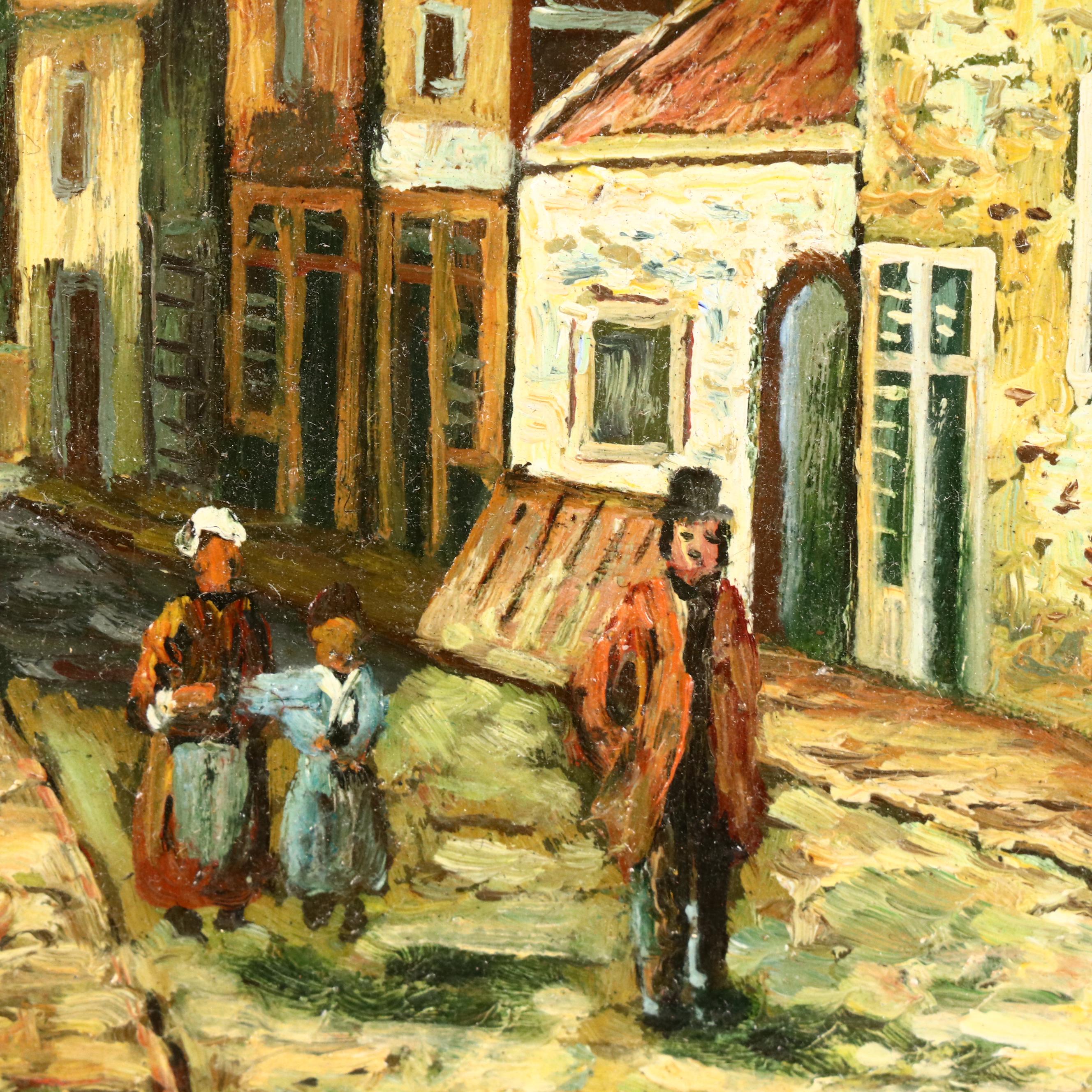 Oil Painting with Street Scene, Late 19th / 20th Century