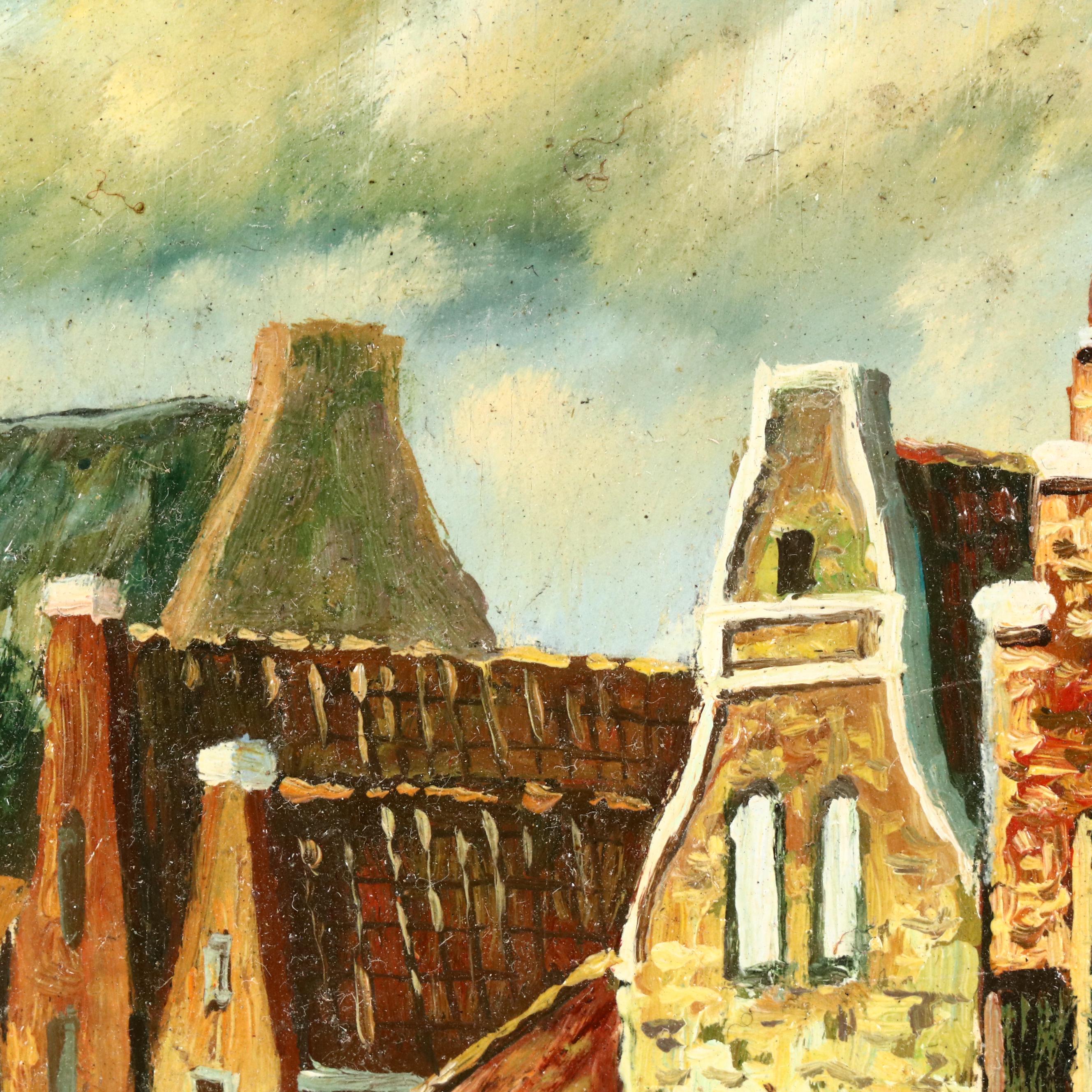 Oil Painting with Street Scene, Late 19th / 20th Century