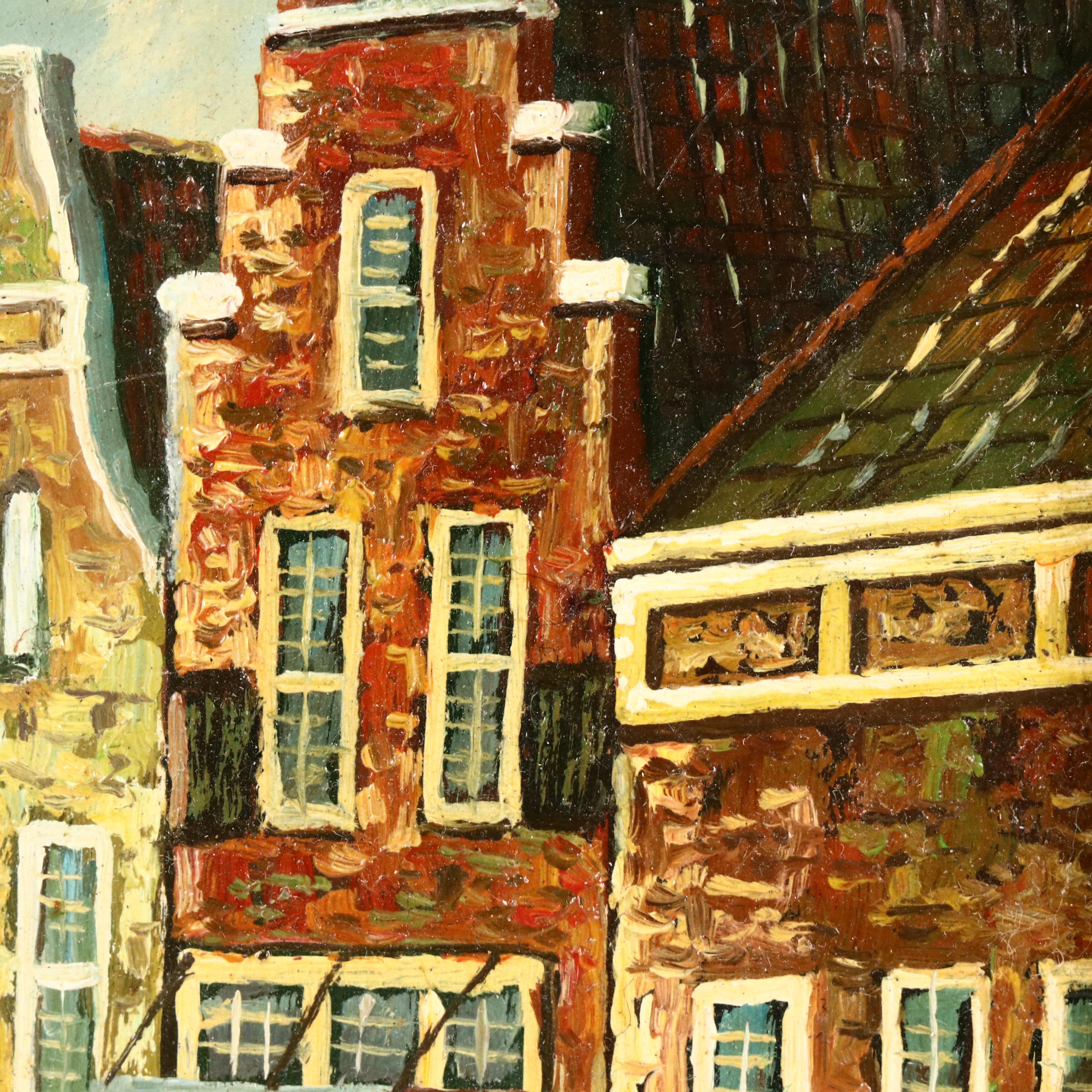 Oil Painting with Street Scene, Late 19th / 20th Century