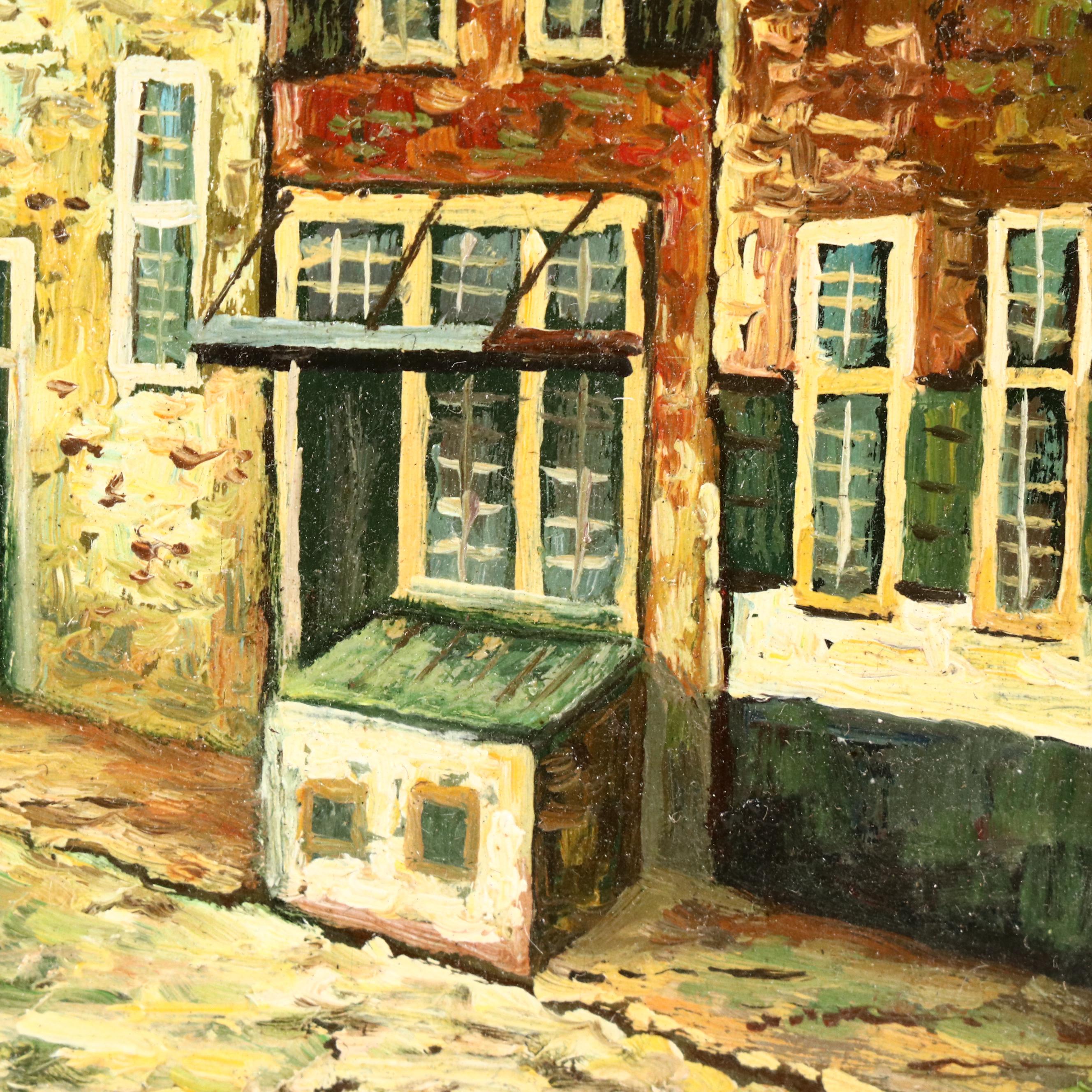 Oil Painting with Street Scene, Late 19th / 20th Century