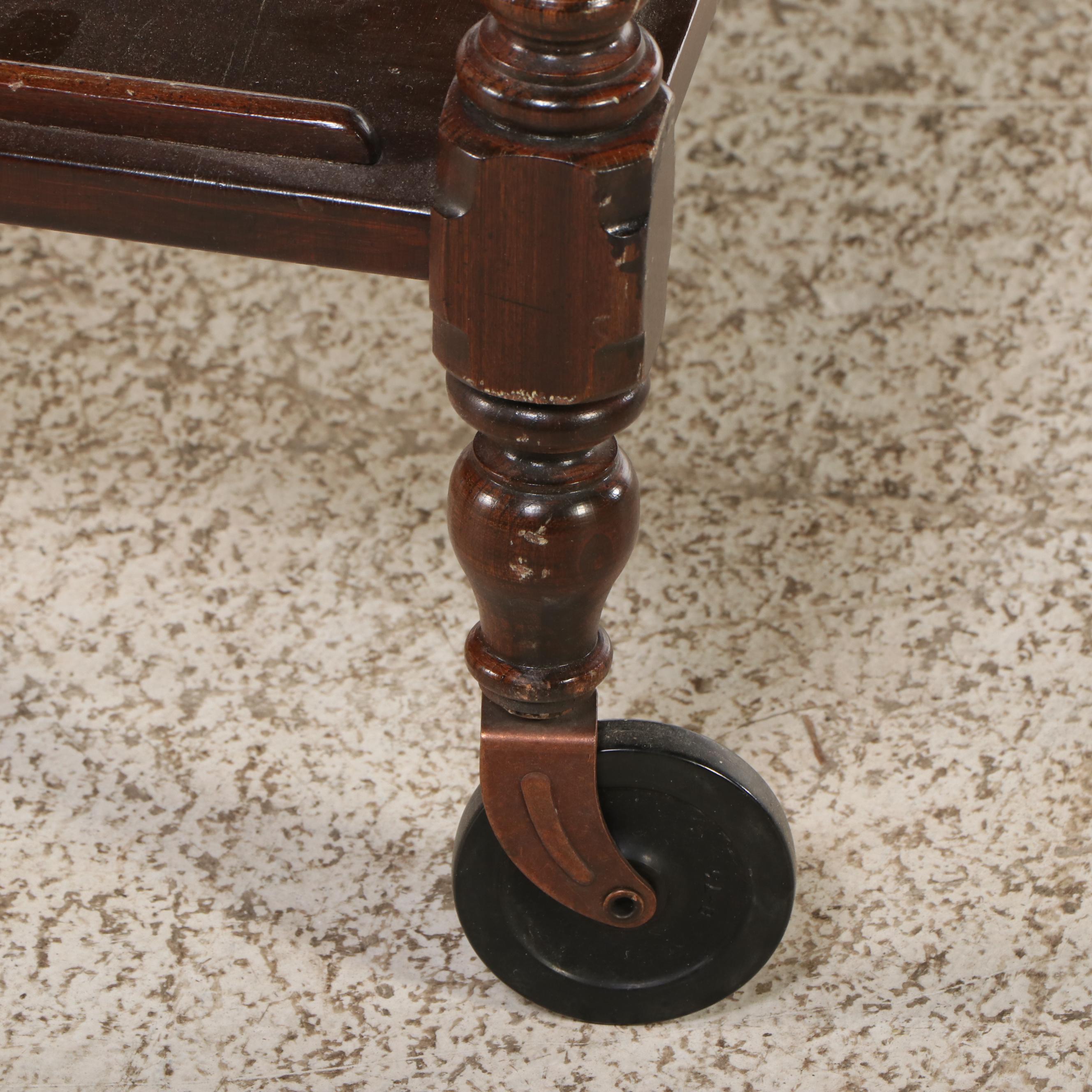 American Colonial Style Walnut Serving Cart with Tray, Mid to Late 20th Century