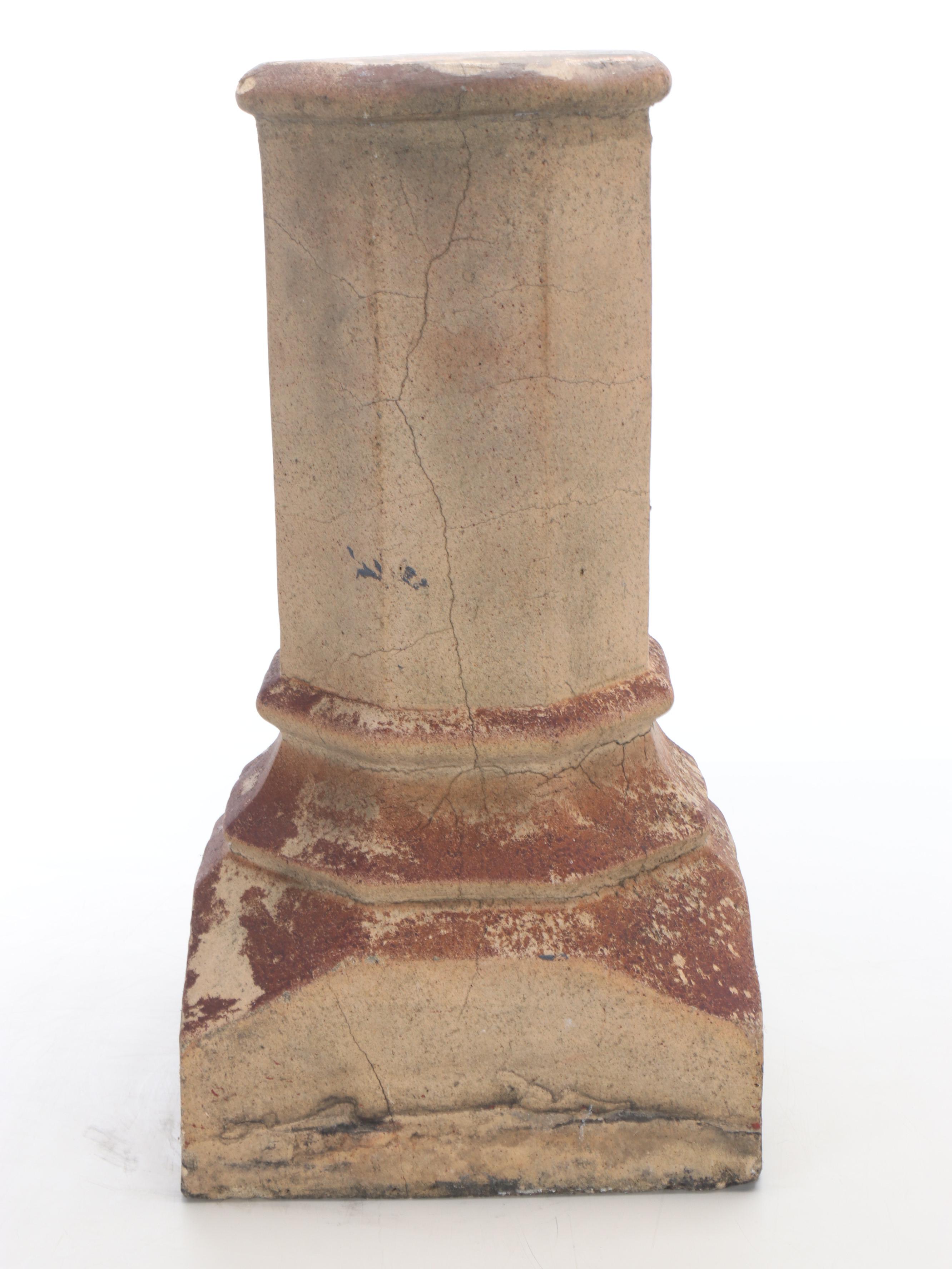 Victorian Earthenware Chimney Cap Style Pedestal, Late 19th/Early 20th C.