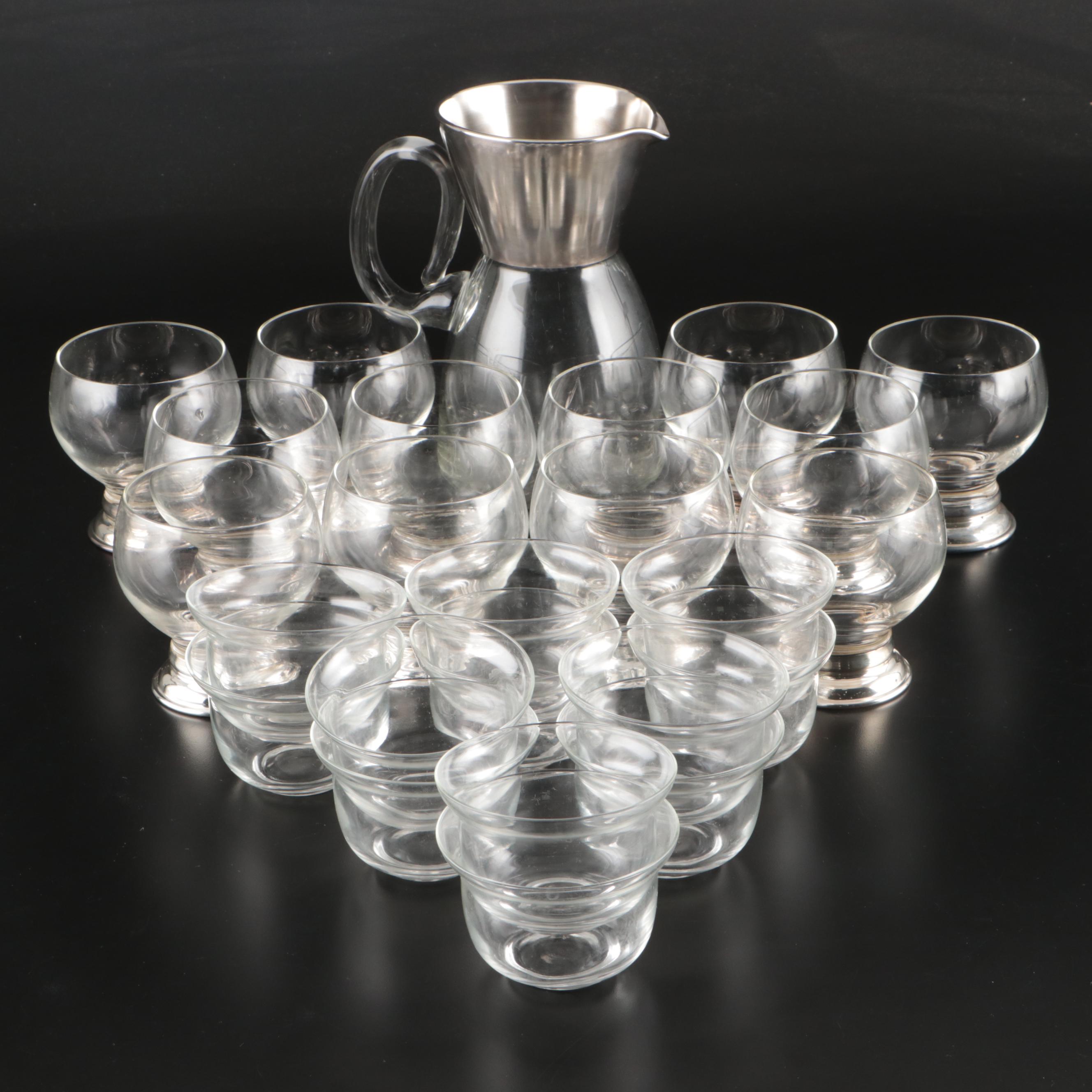 Dorothy Thorpe Glass Pitcher and Caviar Bowls