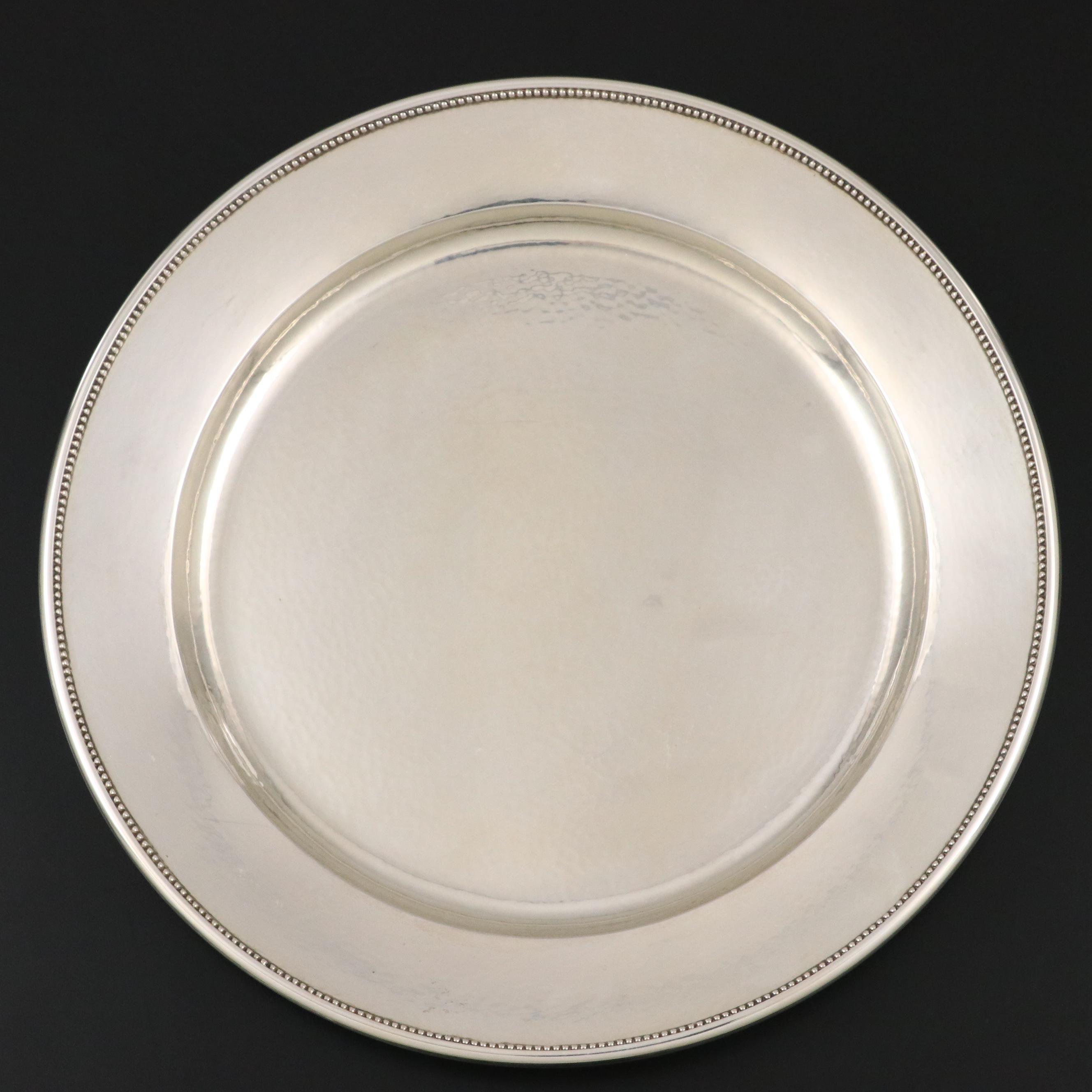 Georg Jensen Hammered Sterling Silver Chargers with Beaded Rims