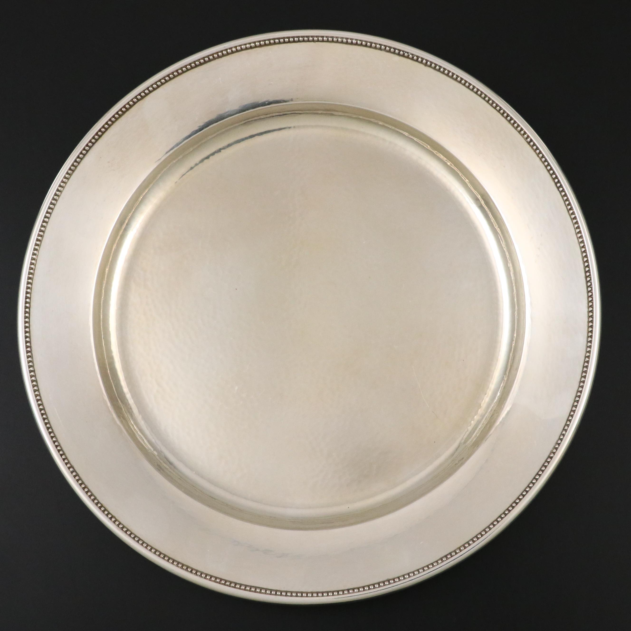 Georg Jensen Hammered Sterling Silver Chargers with Beaded Rims