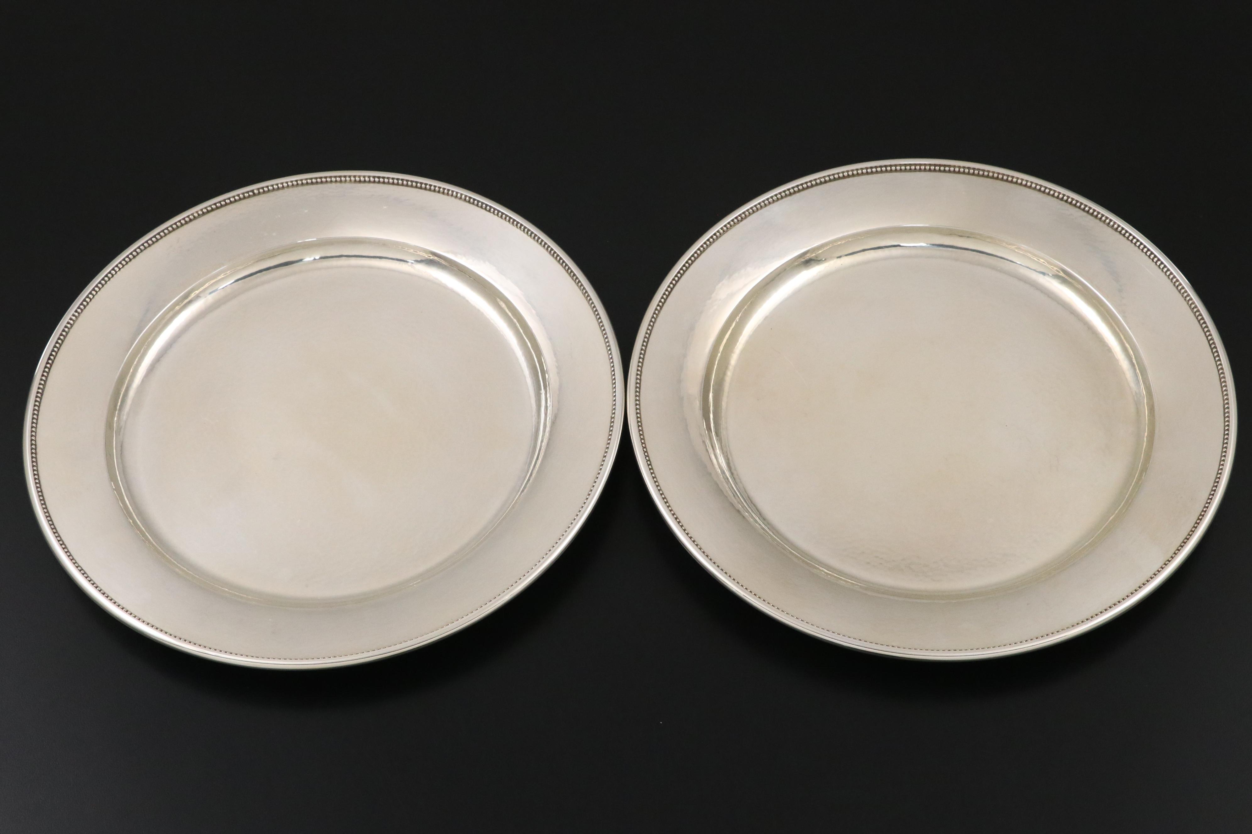 Georg Jensen Hammered Sterling Silver Chargers with Beaded Rims