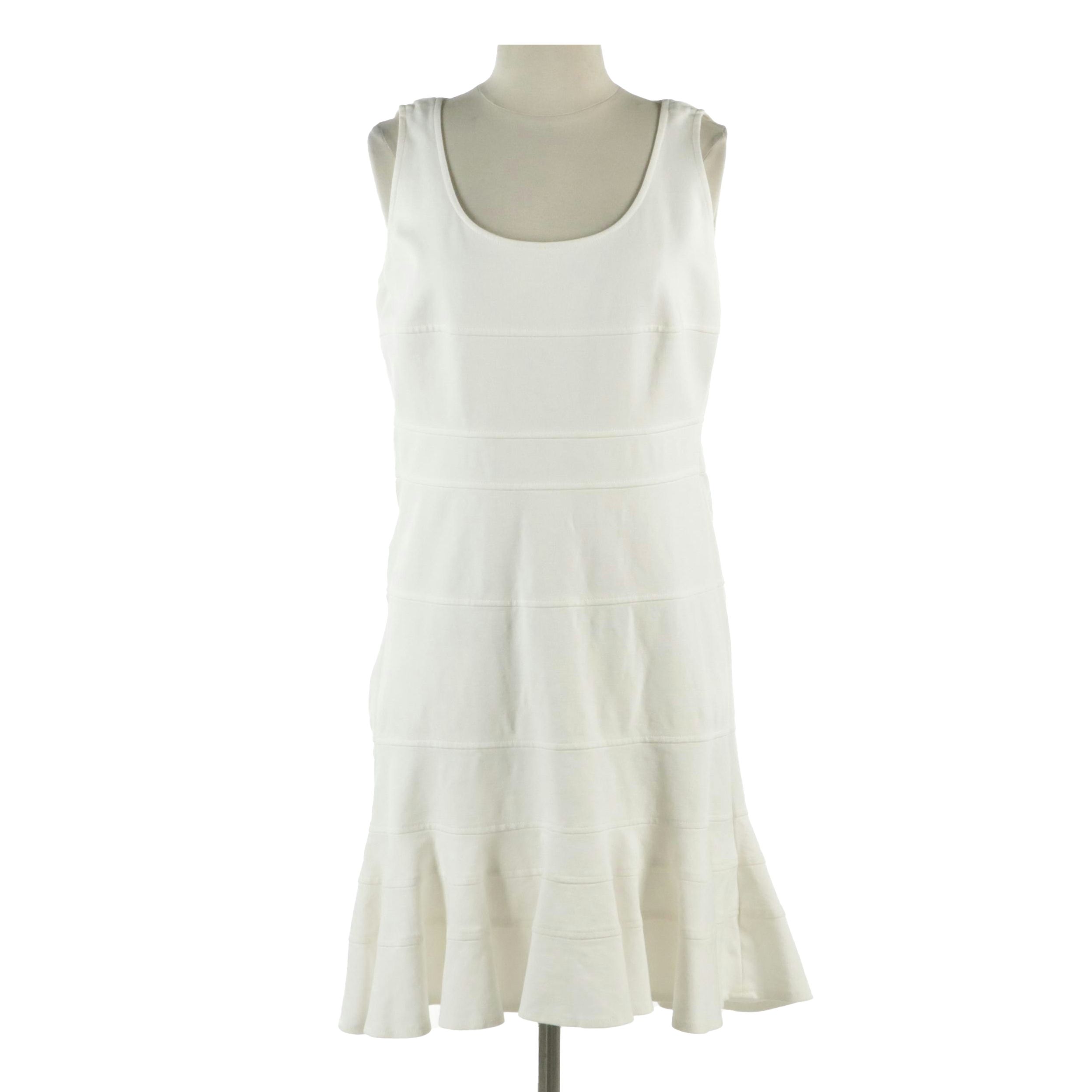 Akris Punto Flared Hem Knee-Length Dress in White Viscose Blend