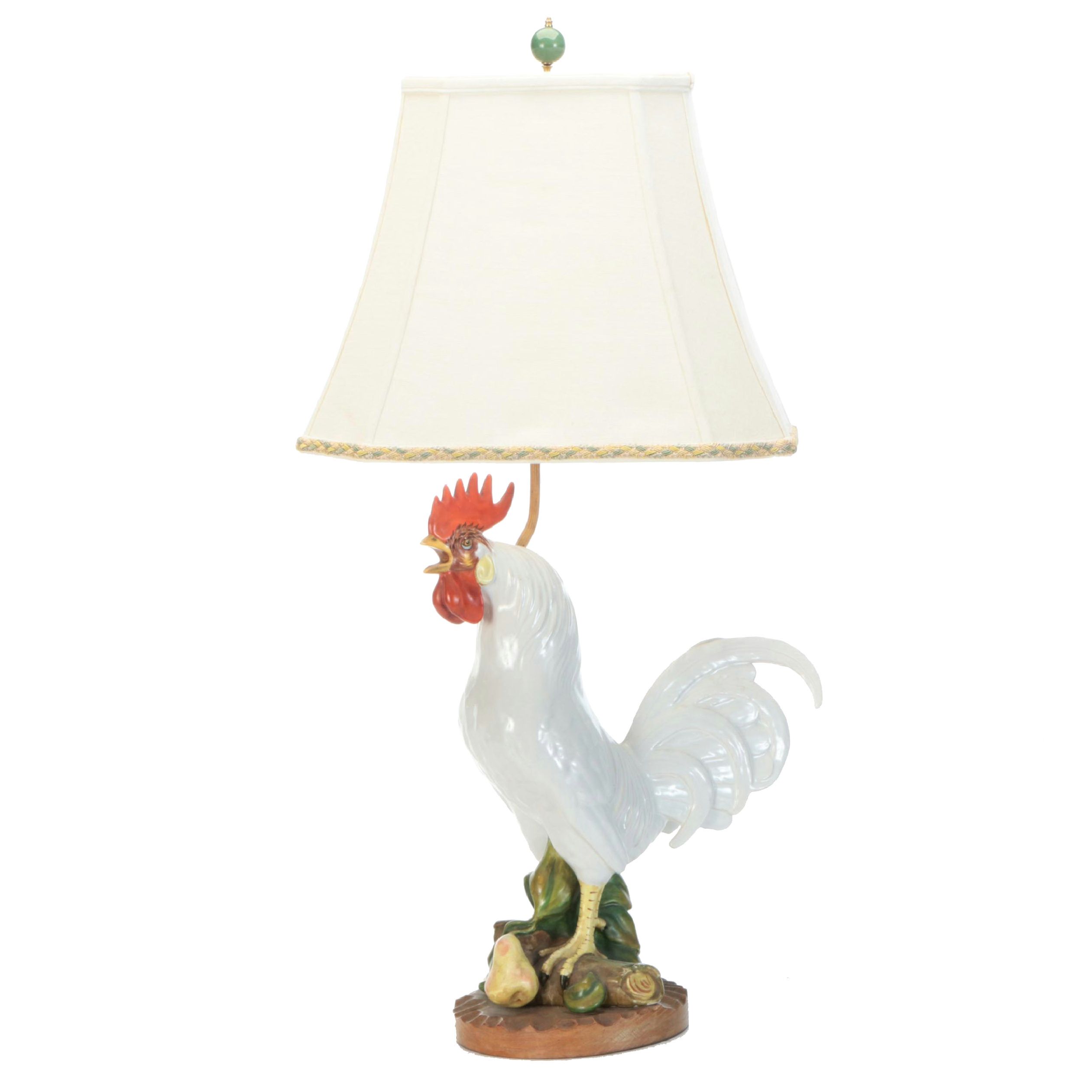Ceramic Hand-Painted Rooster Table Lamp with Silk Shade