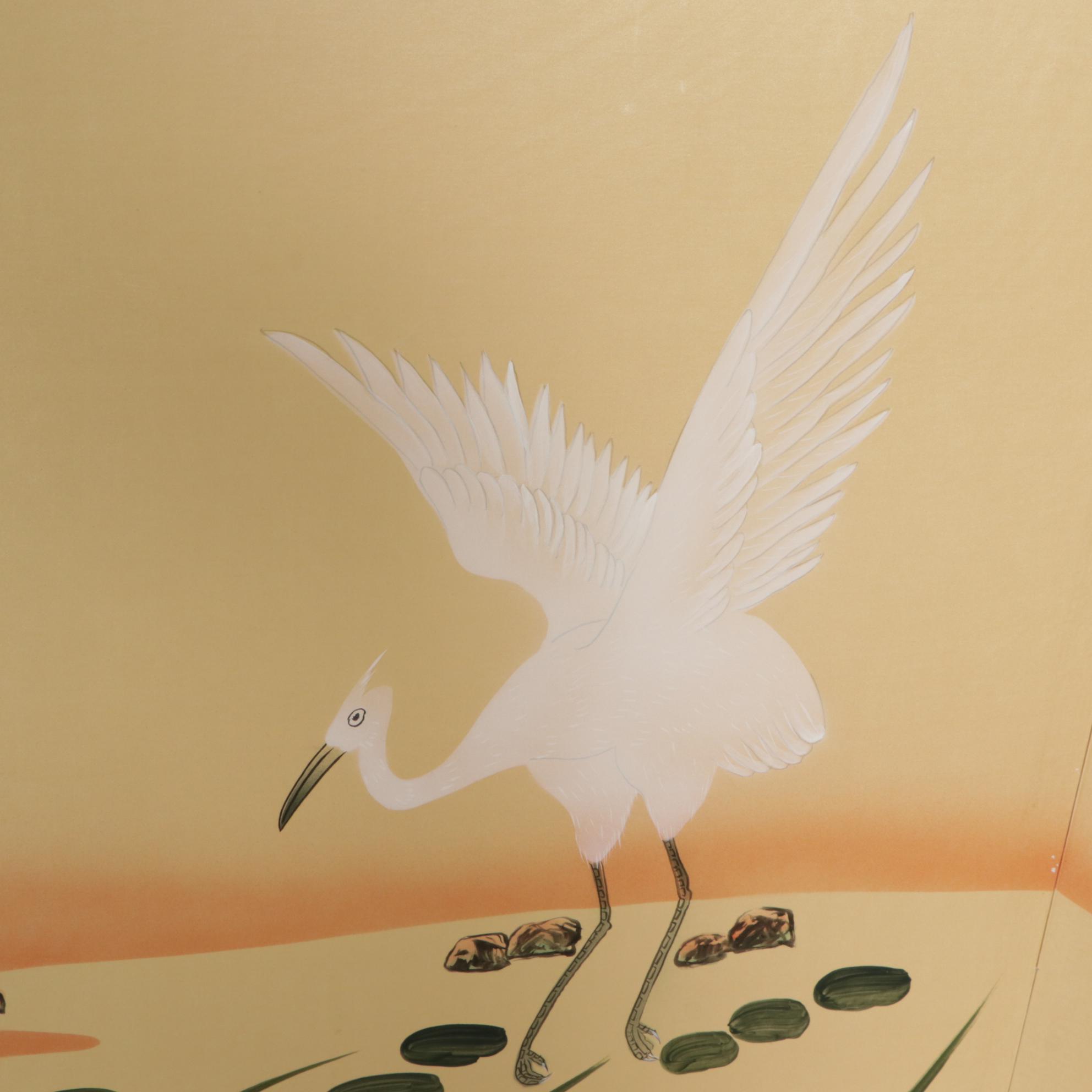 Three Japanese Painted Four-Panel Folding Screens