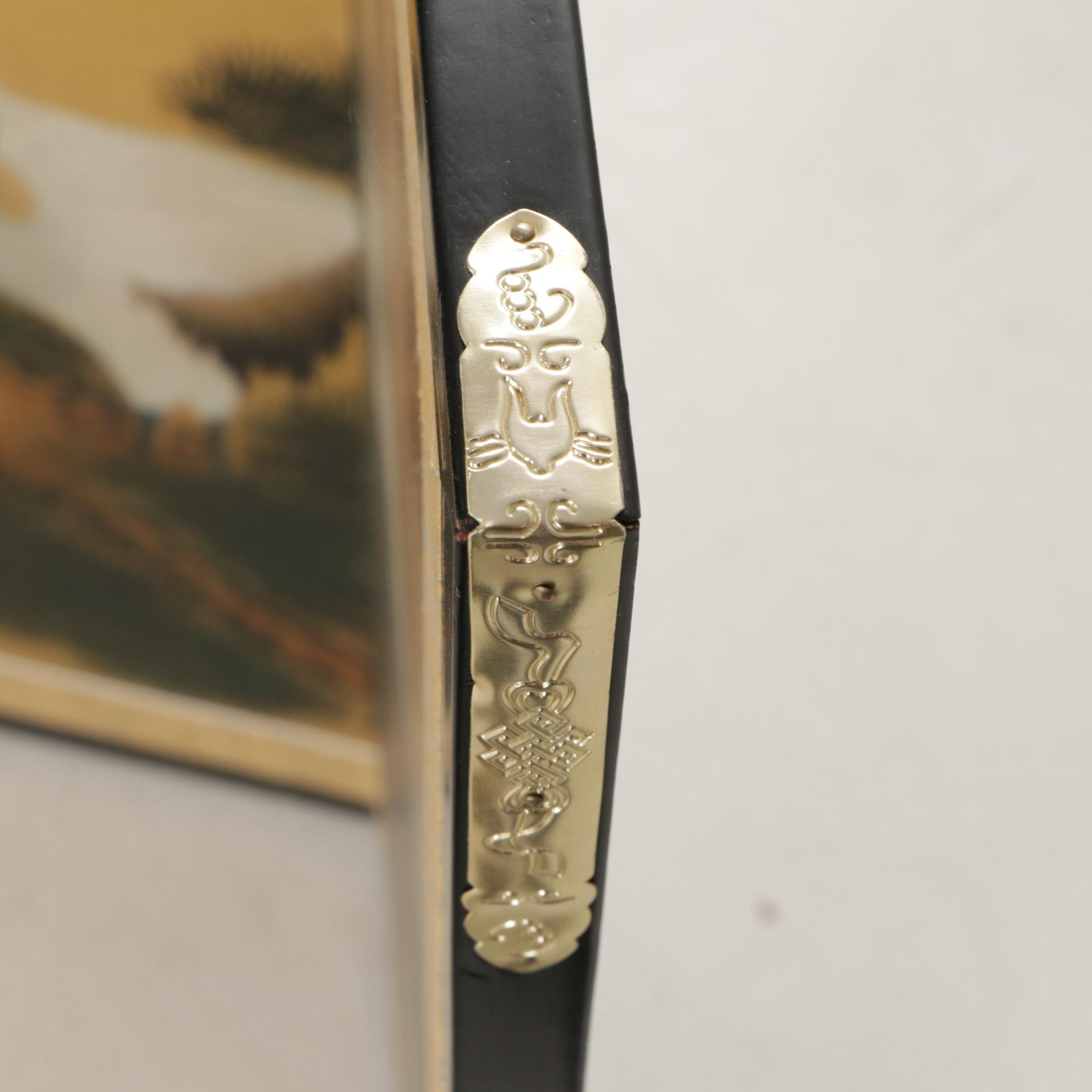 Three Japanese Painted Four-Panel Folding Screens