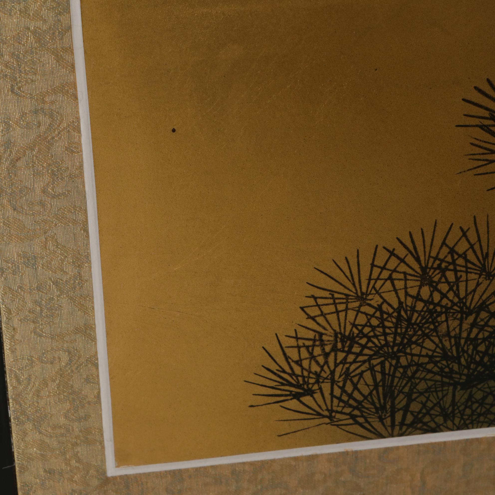 Three Japanese Painted Four-Panel Folding Screens