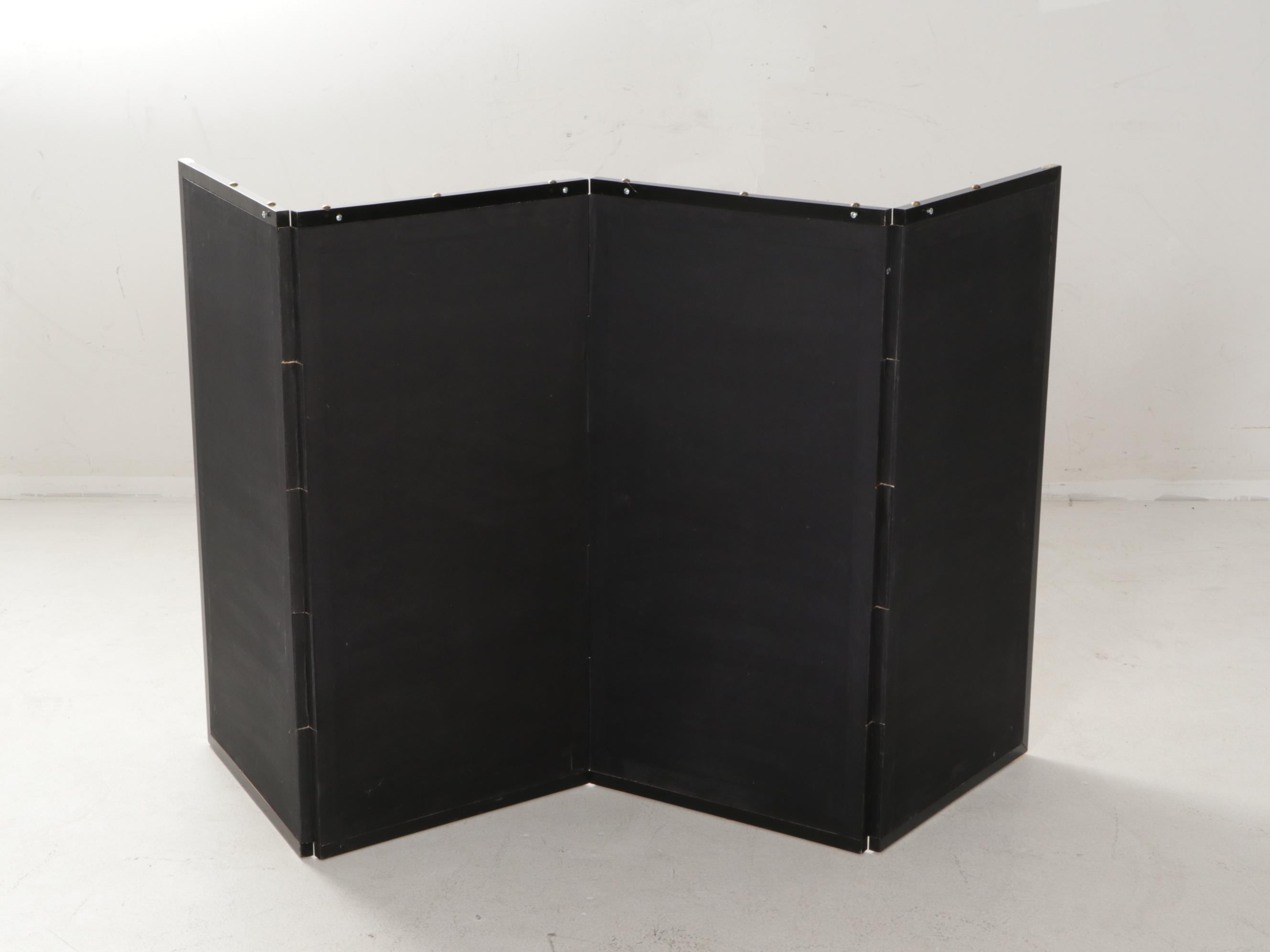 Three Japanese Painted Four-Panel Folding Screens