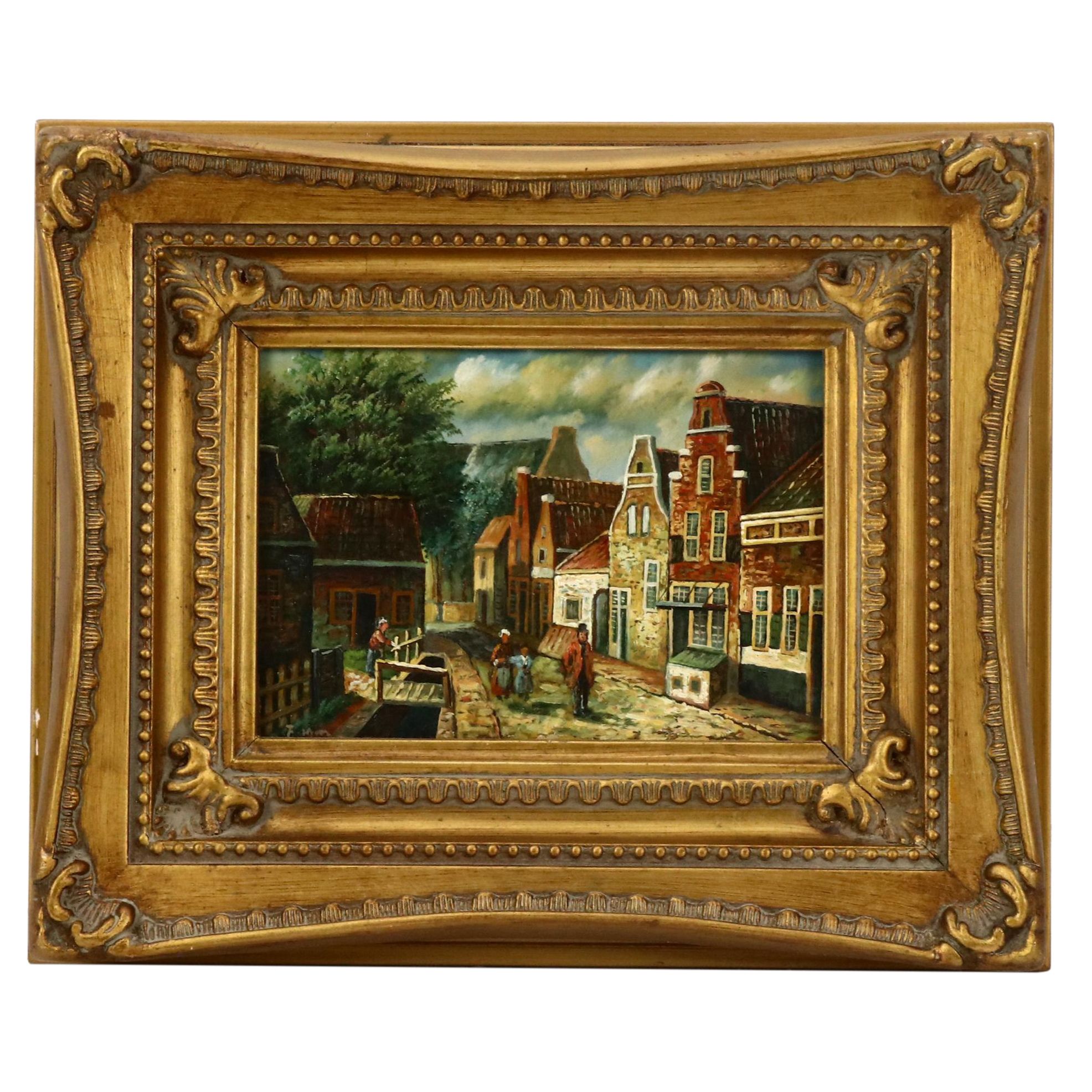 Oil Painting with Street Scene, Late 19th / 20th Century
