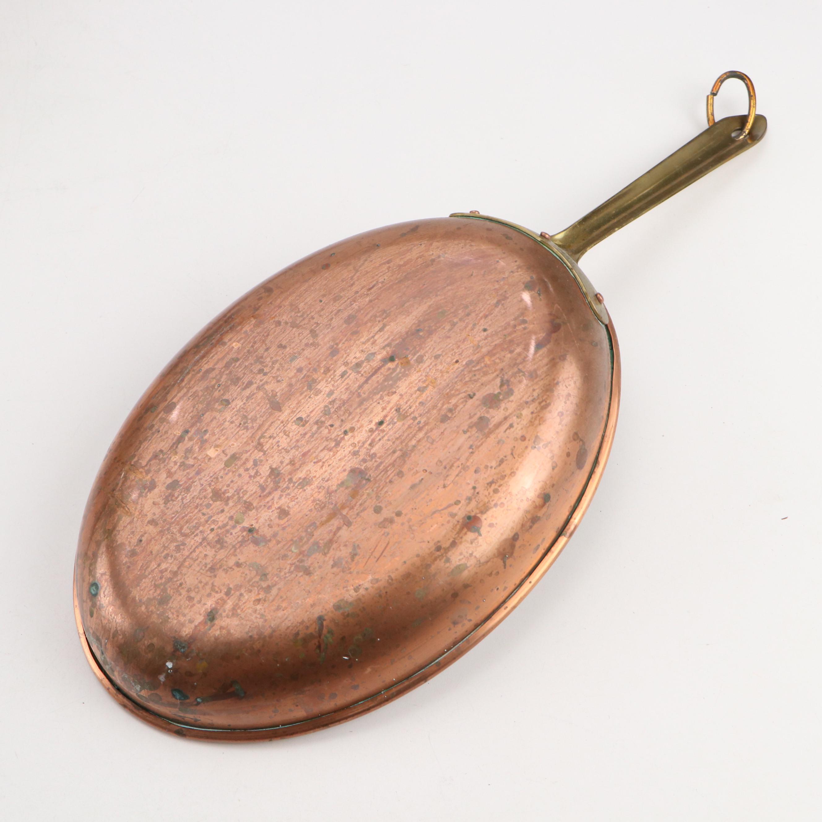 French and Portuguese Copper Skillets with Pair of Copper Sauce Pans