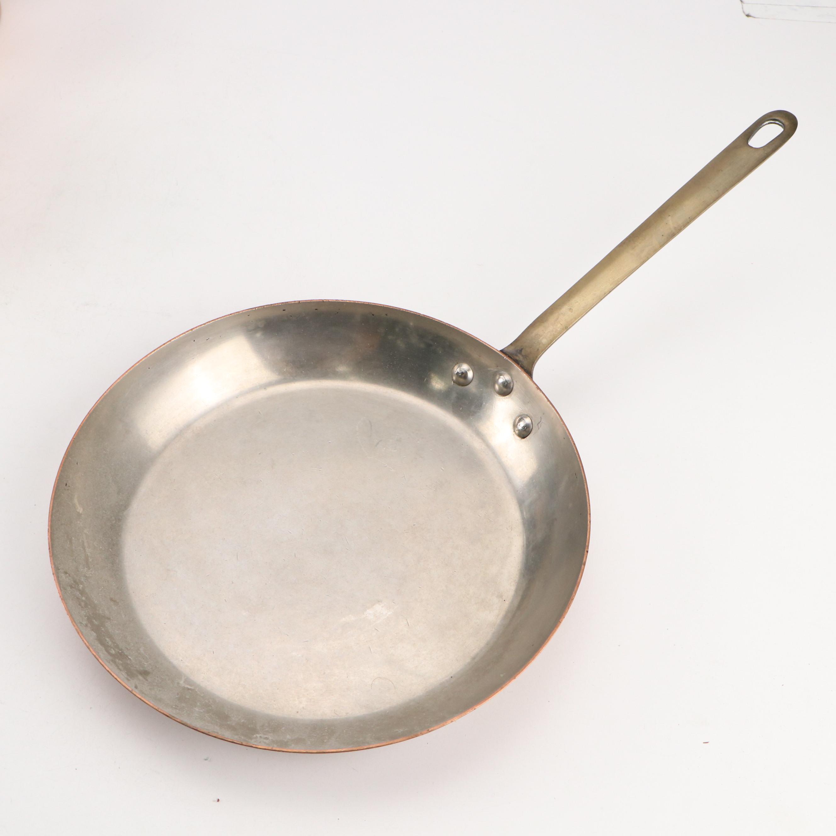 French and Portuguese Copper Skillets with Pair of Copper Sauce Pans