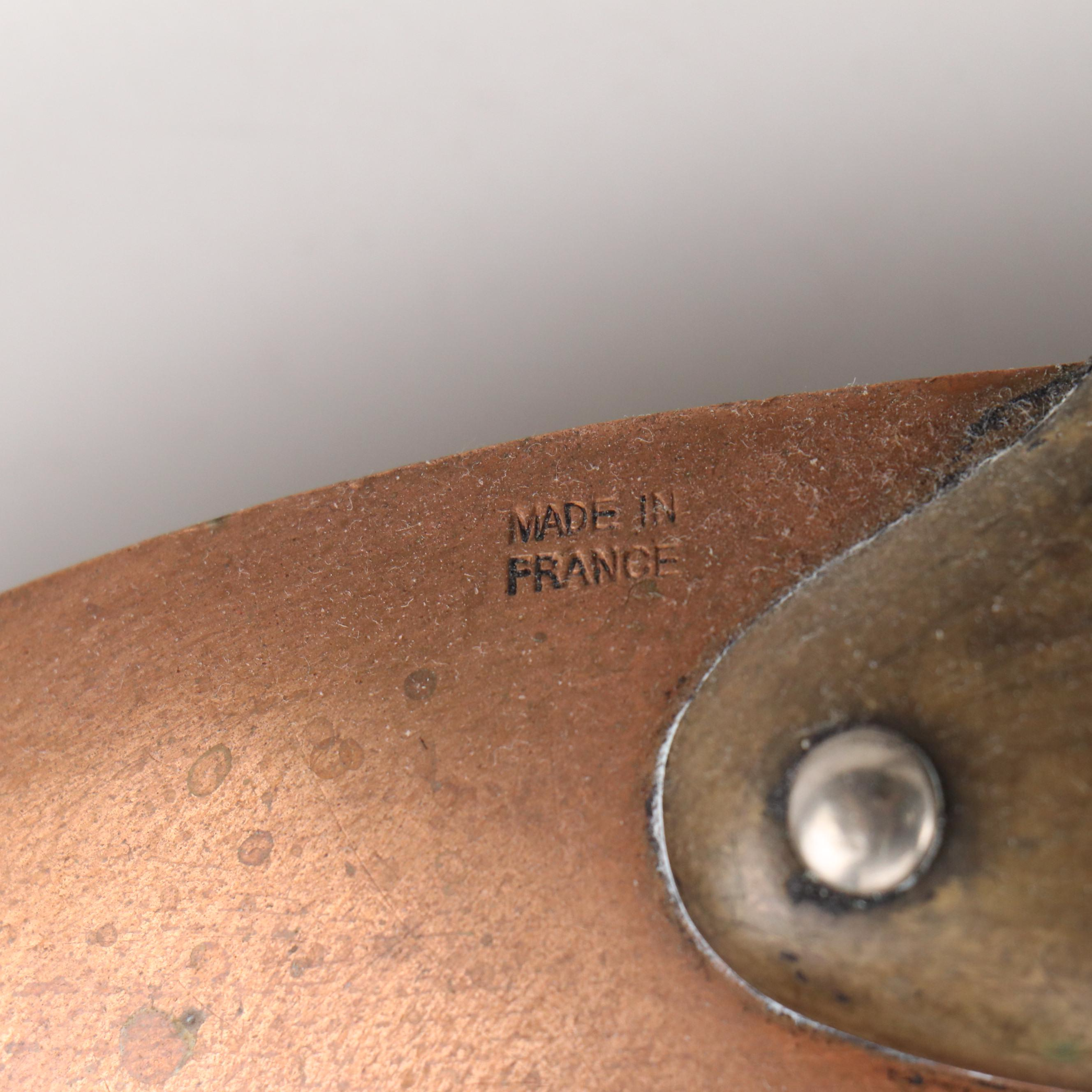 French and Portuguese Copper Skillets with Pair of Copper Sauce Pans