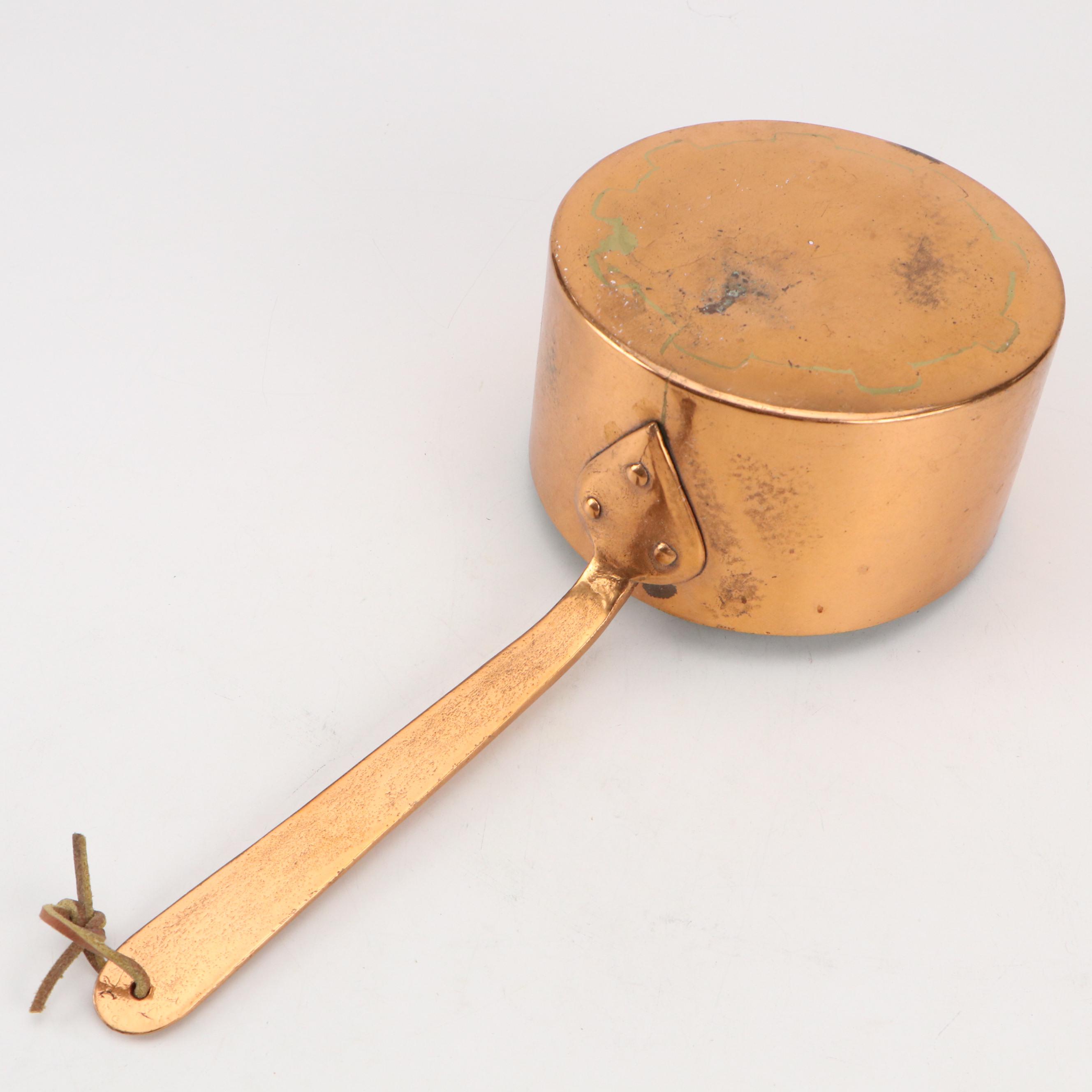 French and Portuguese Copper Skillets with Pair of Copper Sauce Pans