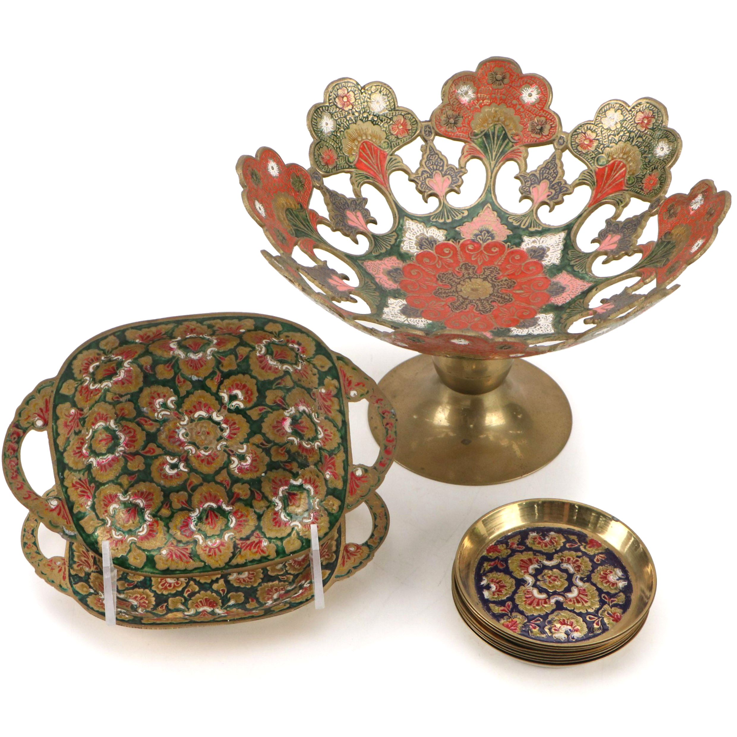 Persian Meenakari Style Enamel Coasters and Table Accessories