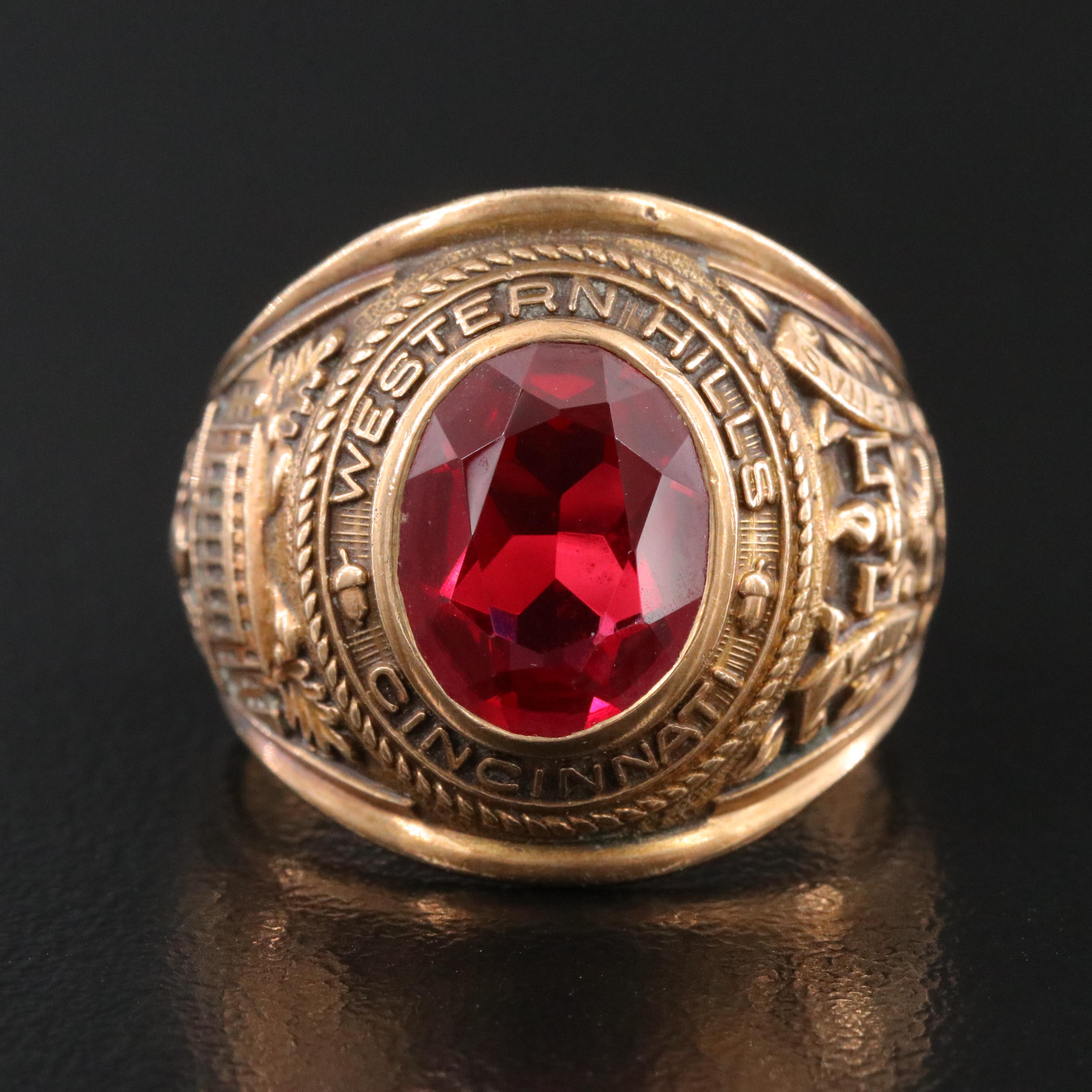 Vintage Josten 10K Ruby Class Ring Western Hills, Cincinnati