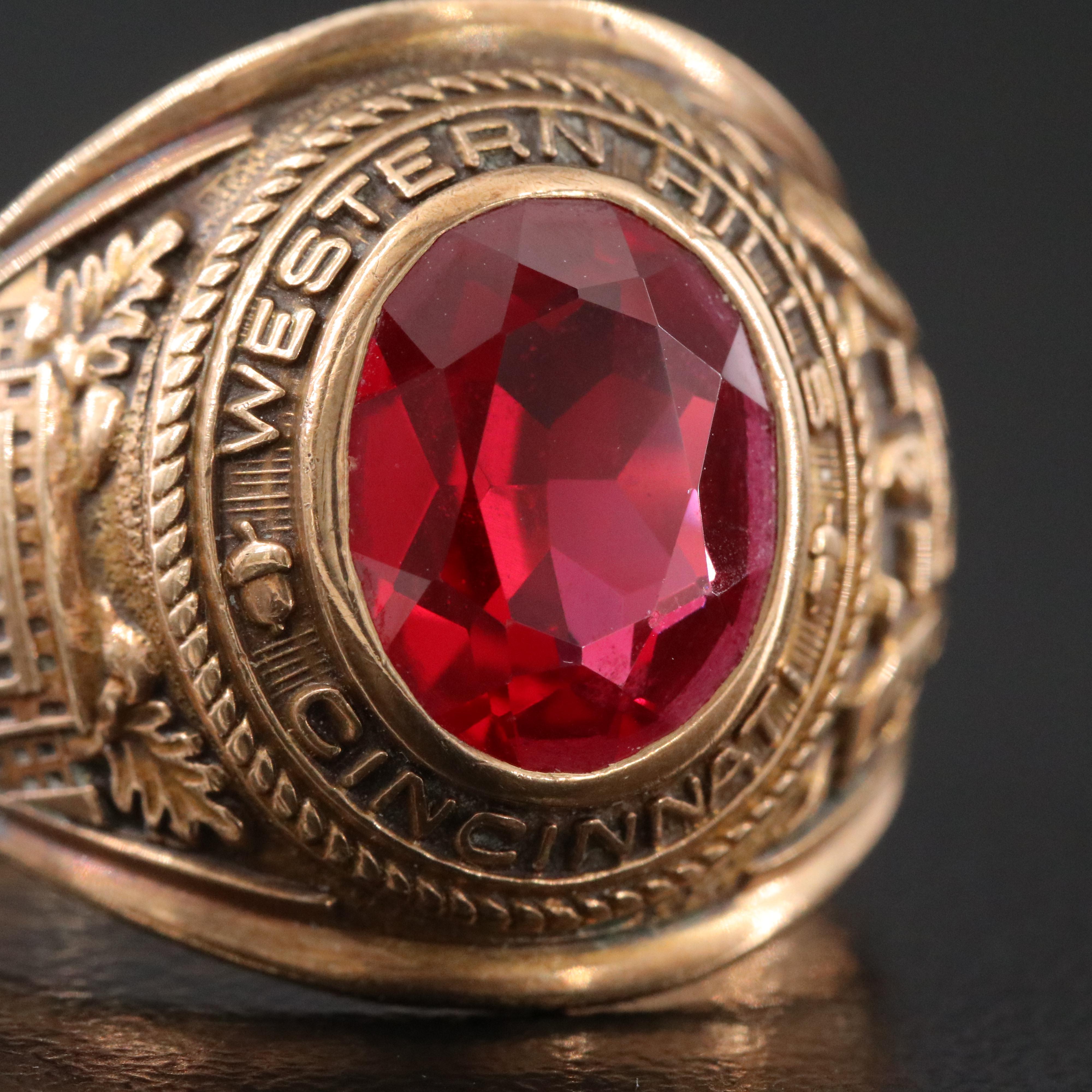Vintage Josten 10K Ruby Class Ring Western Hills, Cincinnati