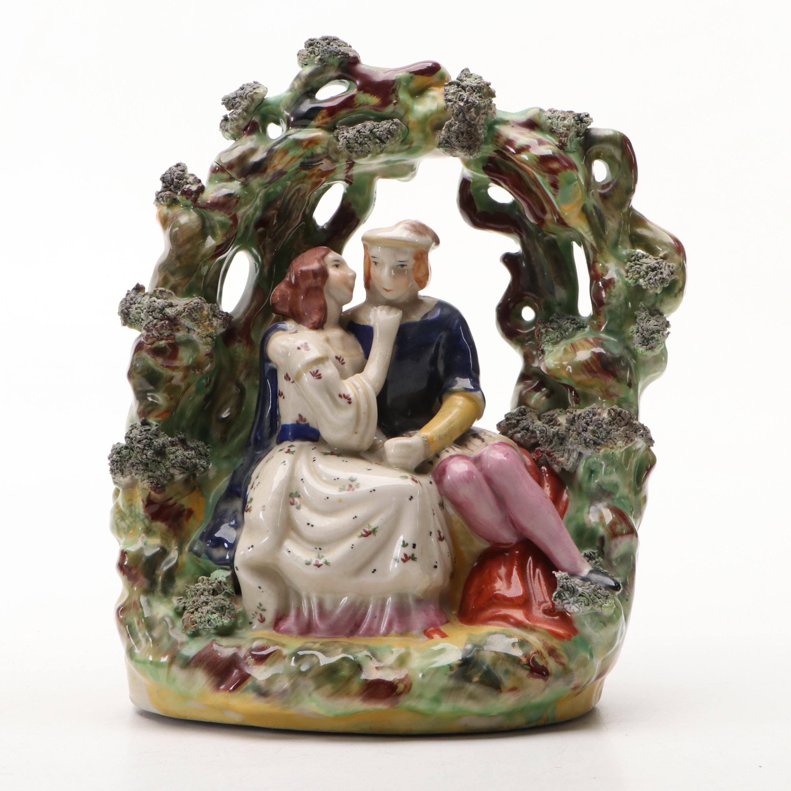 Staffordshire Style Porcelain King Charles Spaniel, Greyhound and Romeo & Juliet