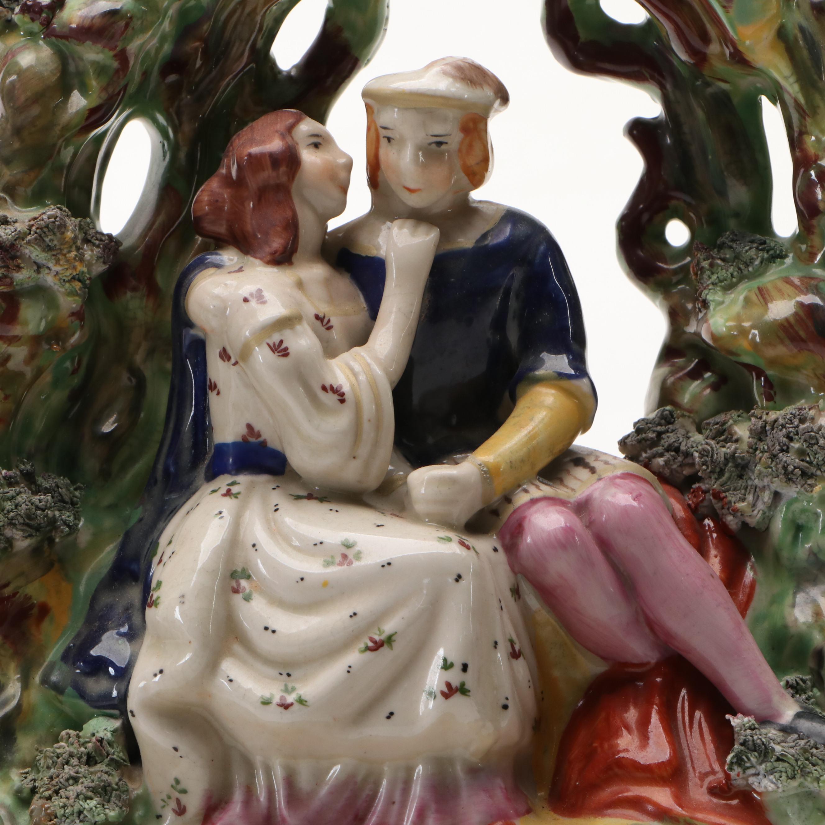 Staffordshire Style Porcelain King Charles Spaniel, Greyhound and Romeo & Juliet