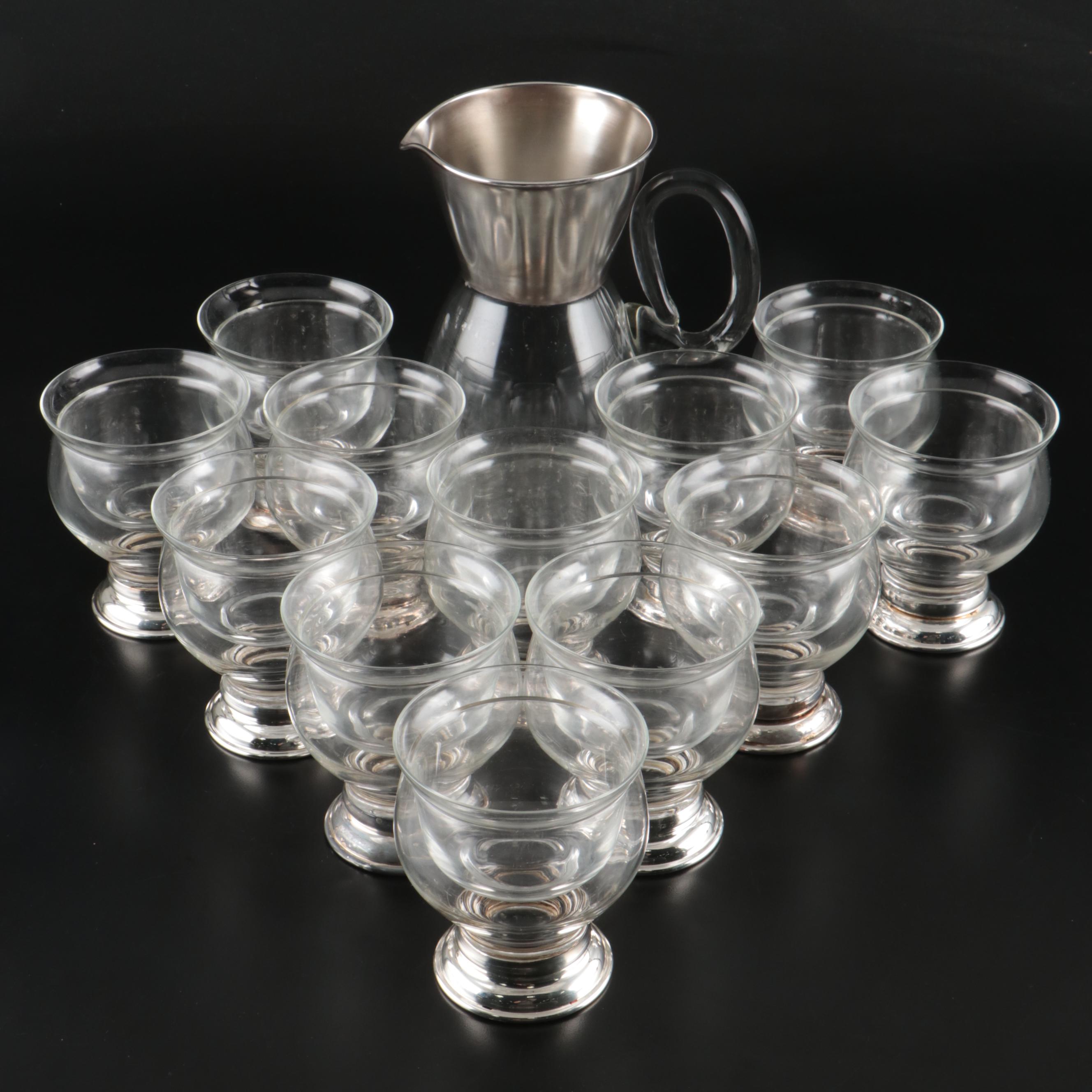 Dorothy Thorpe Glass Pitcher and Caviar Bowls