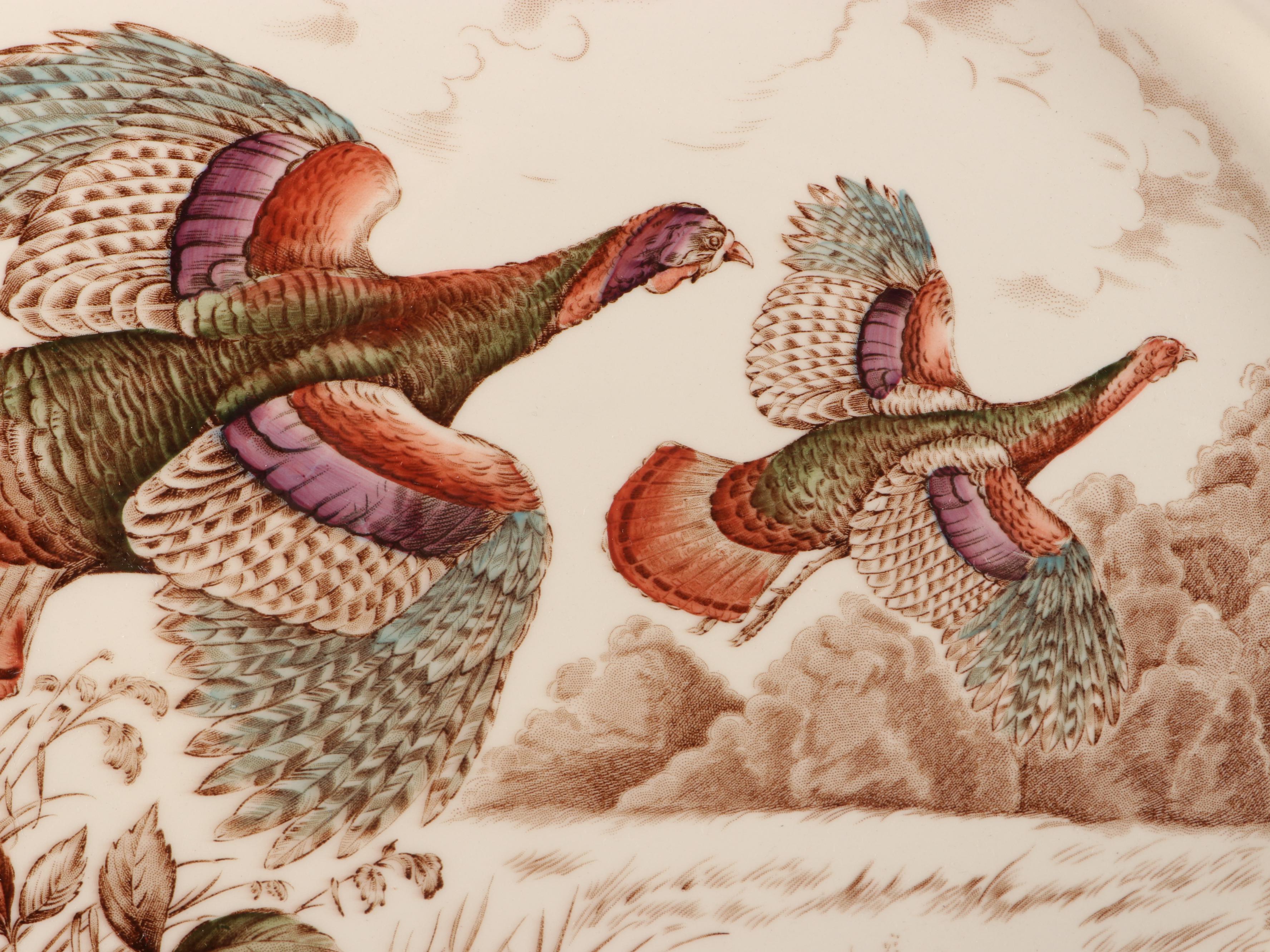 Johnson Bros. English "Wild Turkeys" Tinted Brown Transferware Platter