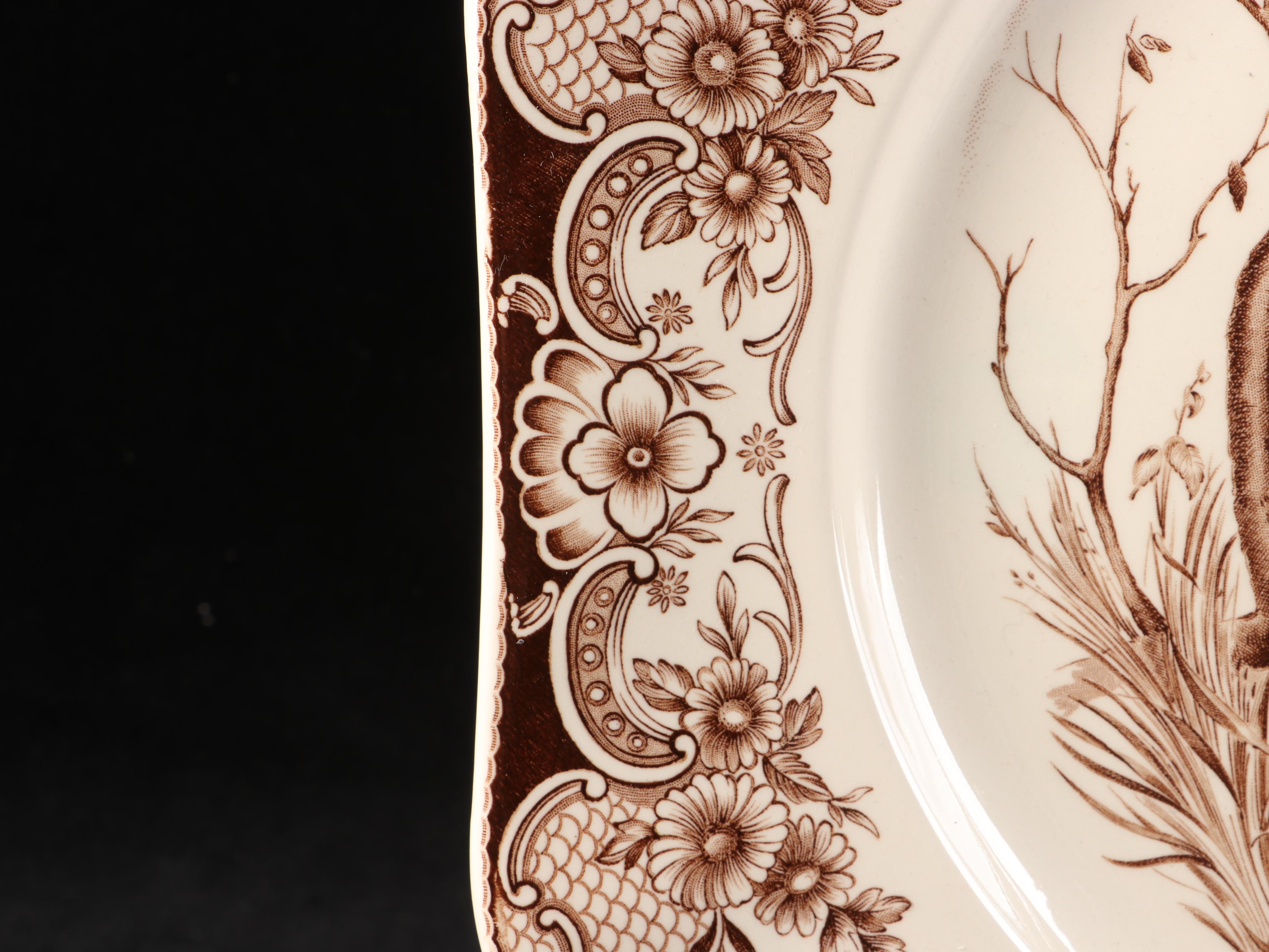Johnson Bros. English "Wild Turkeys" Tinted Brown Transferware Platter