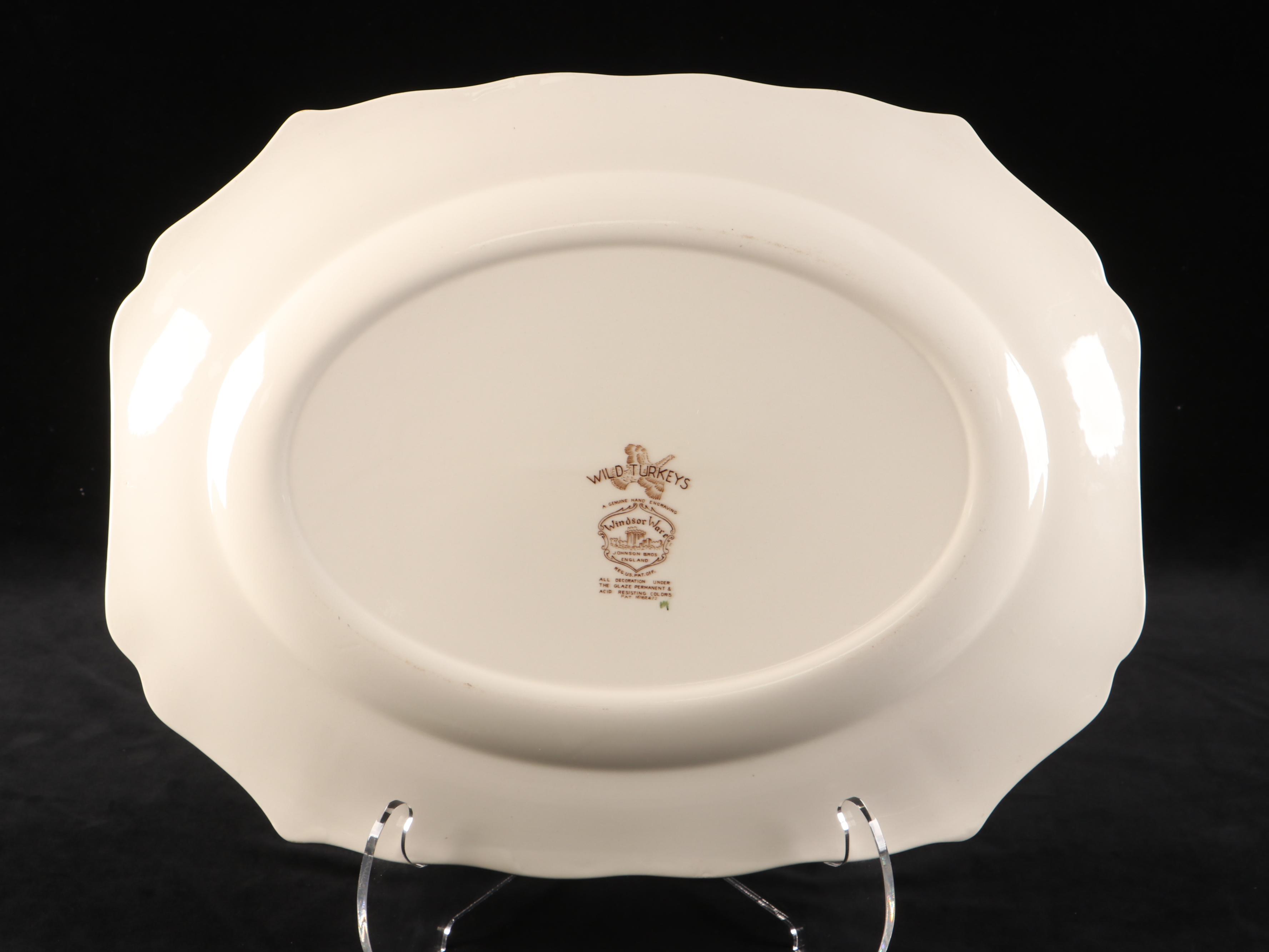 Johnson Bros. English "Wild Turkeys" Tinted Brown Transferware Platter
