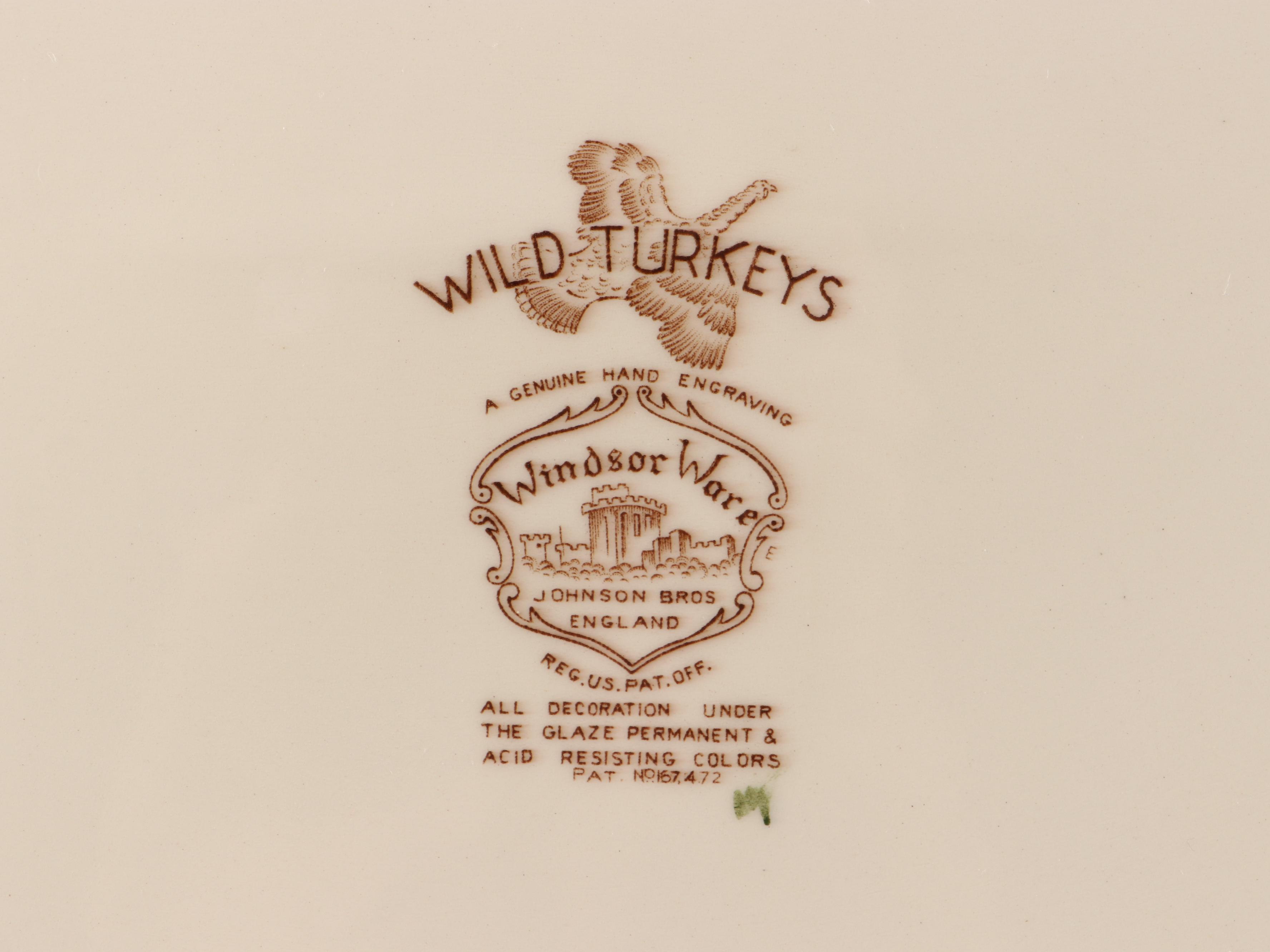 Johnson Bros. English "Wild Turkeys" Tinted Brown Transferware Platter