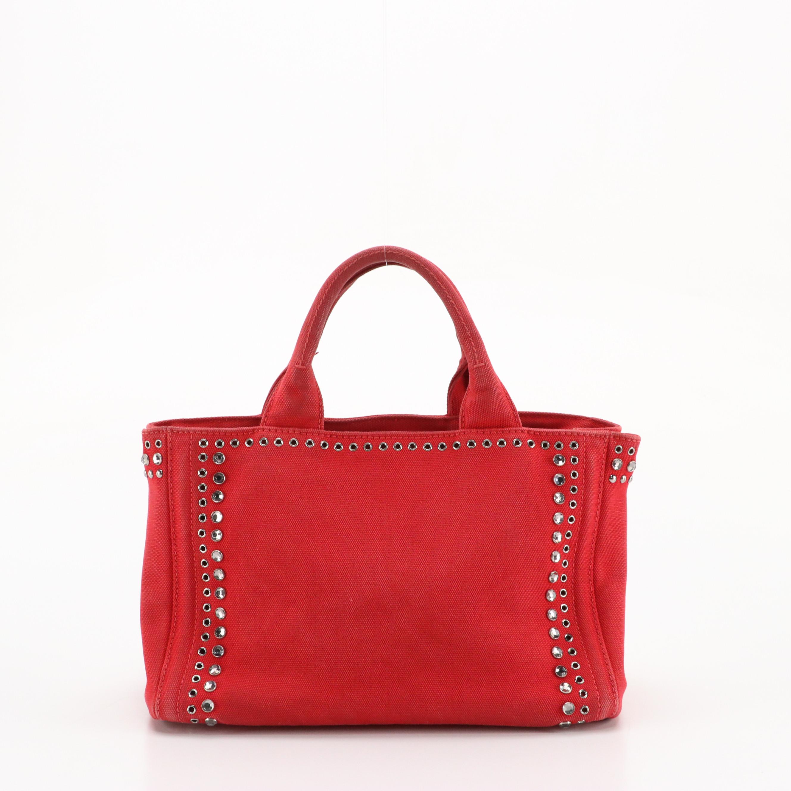 Prada Canapa Bijoux Tote in Crystal Studded Red Canvas