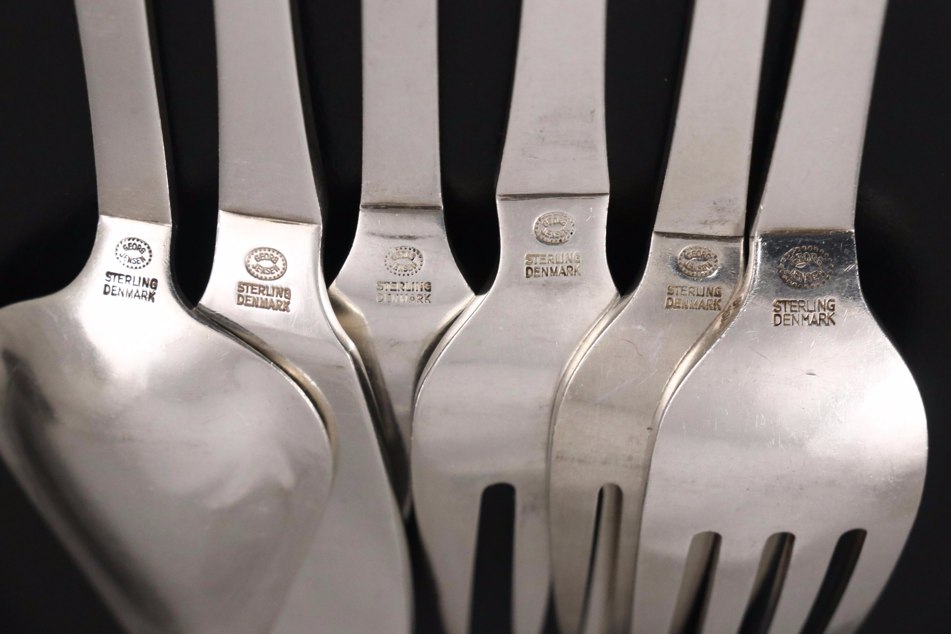 Georg Jensen "Beaded" Hammered Sterling Silver Flatware Service for Twelve