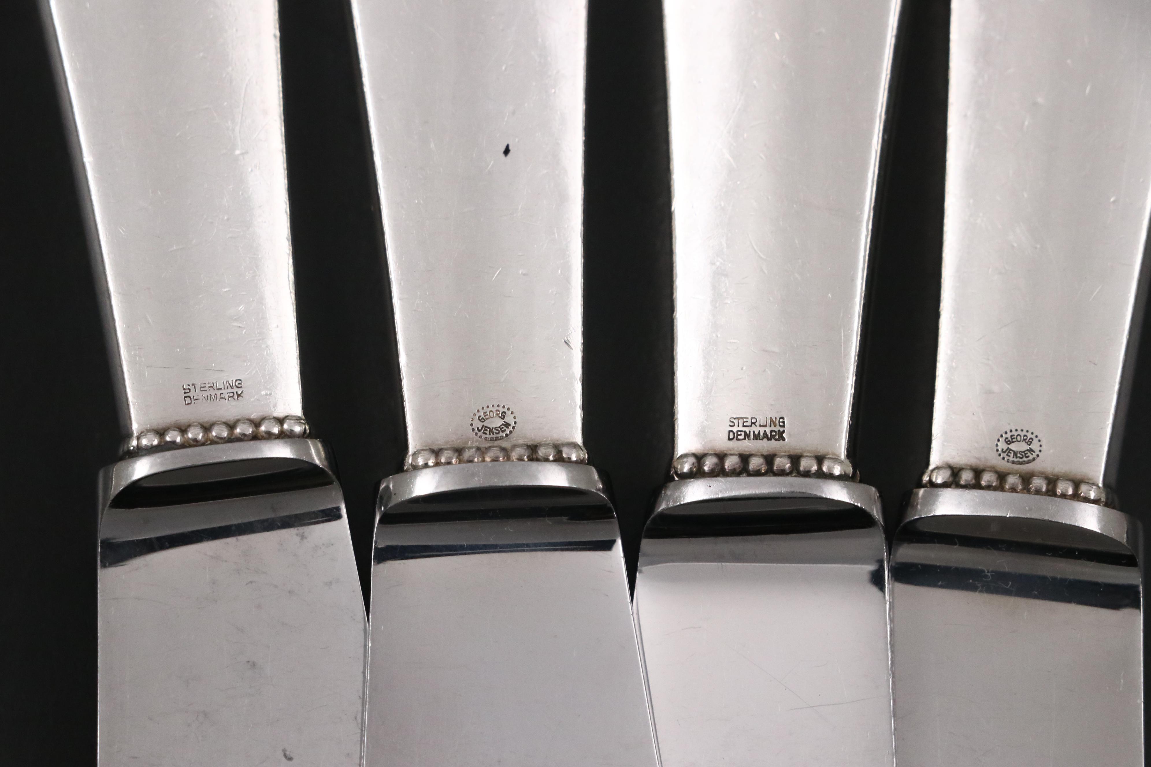 Georg Jensen "Beaded" Hammered Sterling Silver Flatware Service for Twelve