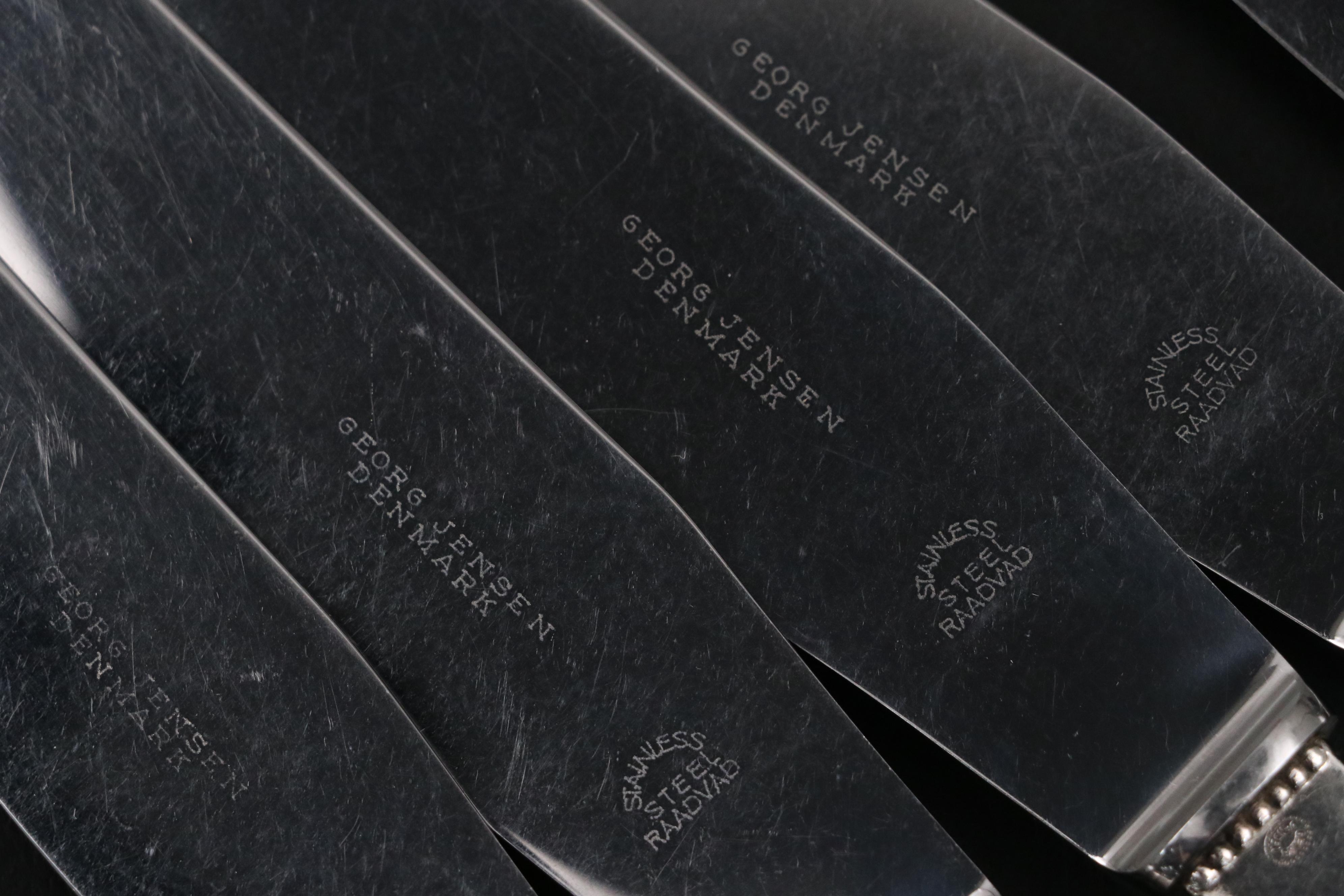 Georg Jensen "Beaded" Hammered Sterling Silver Flatware Service for Twelve