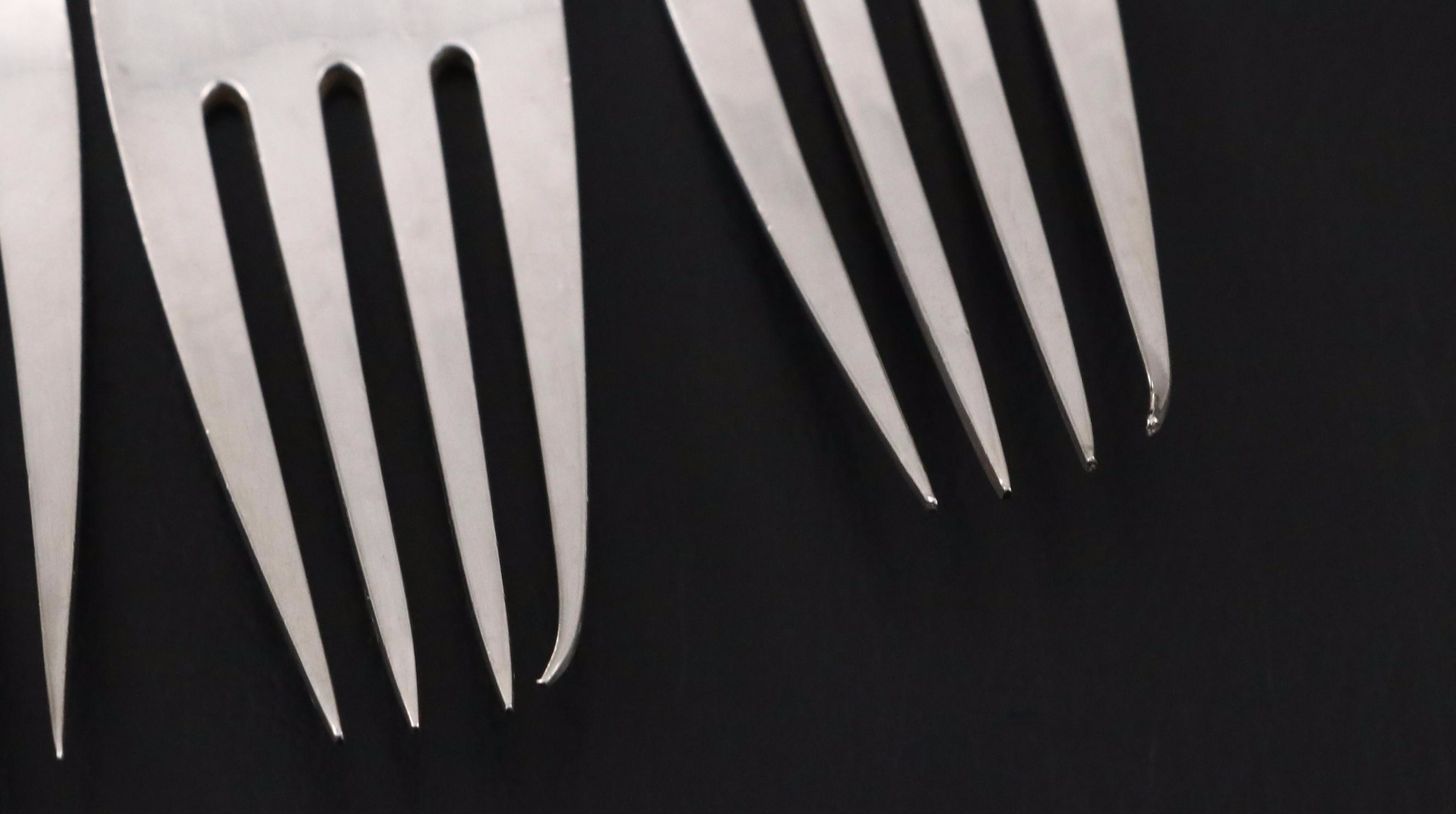 Georg Jensen "Beaded" Hammered Sterling Silver Flatware Service for Twelve